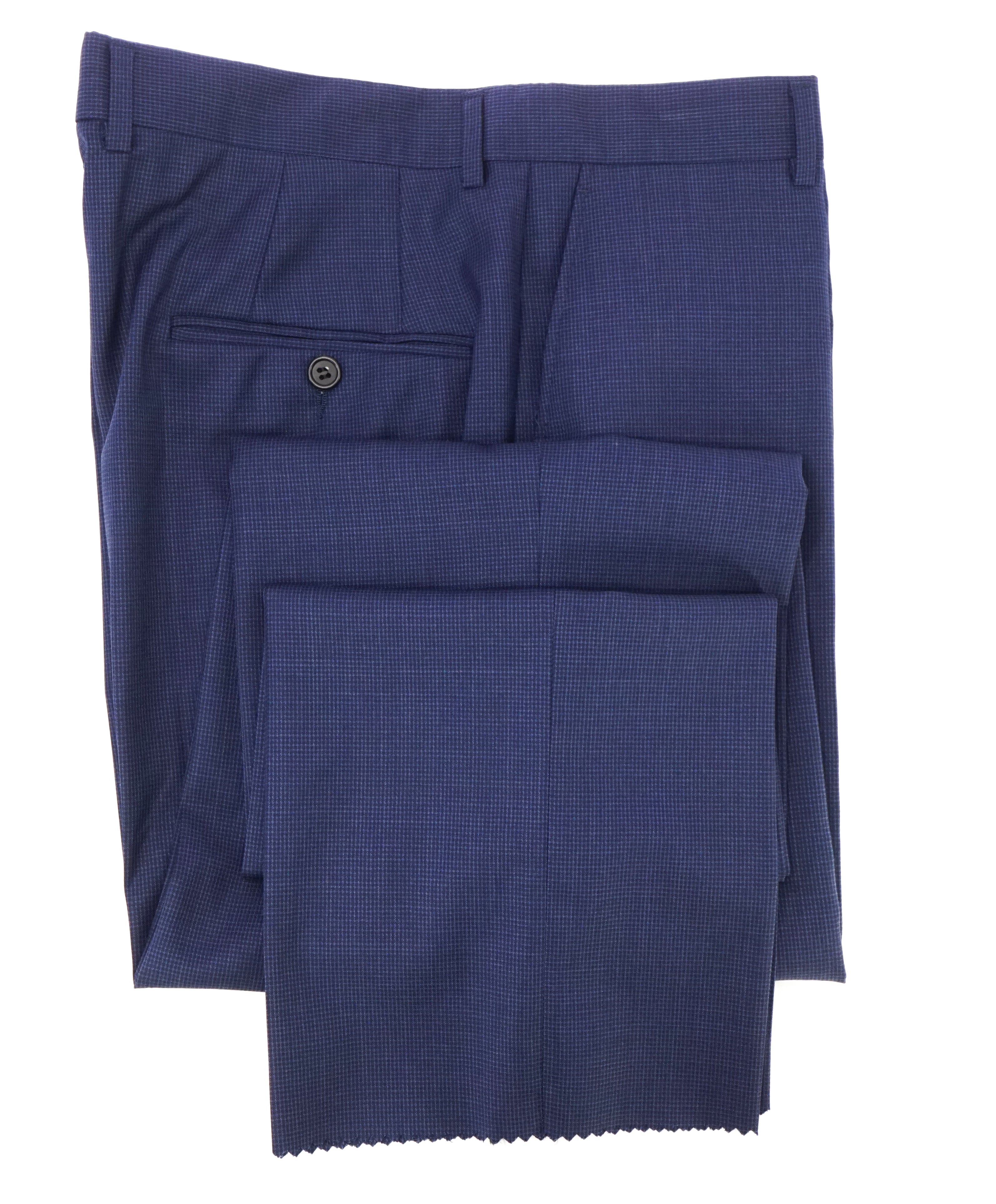 HICKEY FREEMAN - Blue MicroCheck Plaid Wool Flat Front Dress Pants - 36W