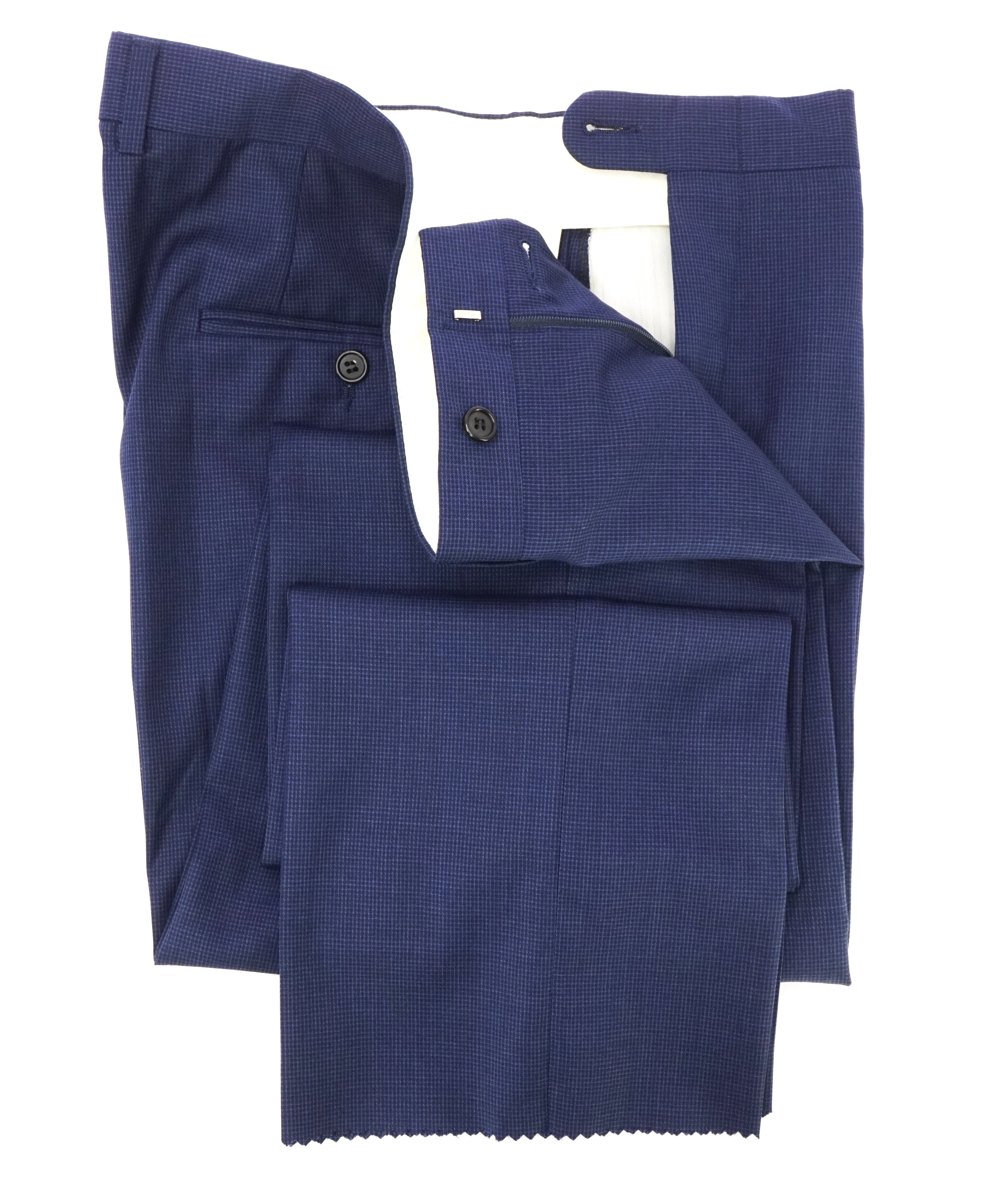 HICKEY FREEMAN - Blue MicroCheck Plaid Wool Flat Front Dress Pants - 36W