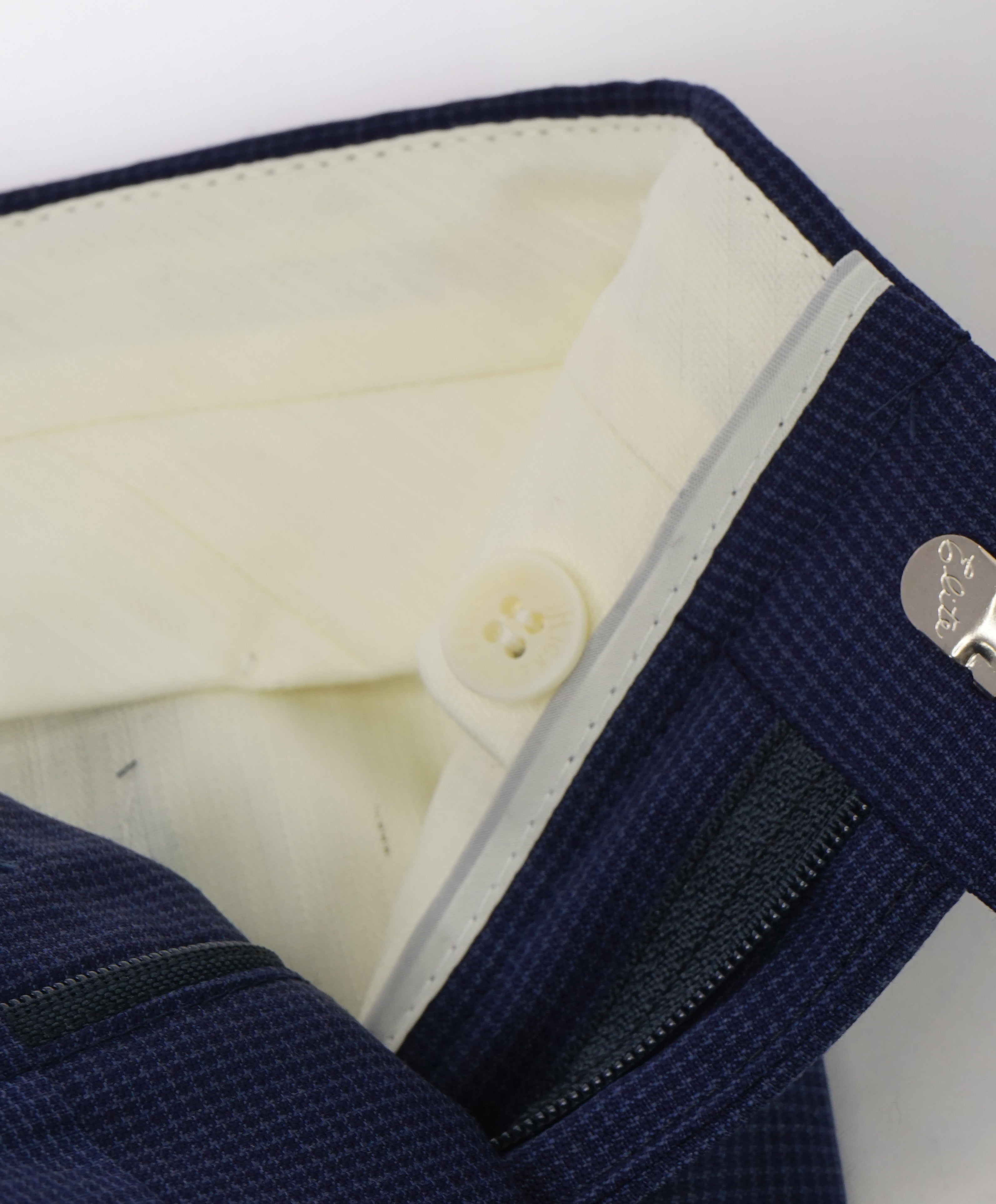 HICKEY FREEMAN - Blue MicroCheck Plaid Wool Flat Front Dress Pants - 36W