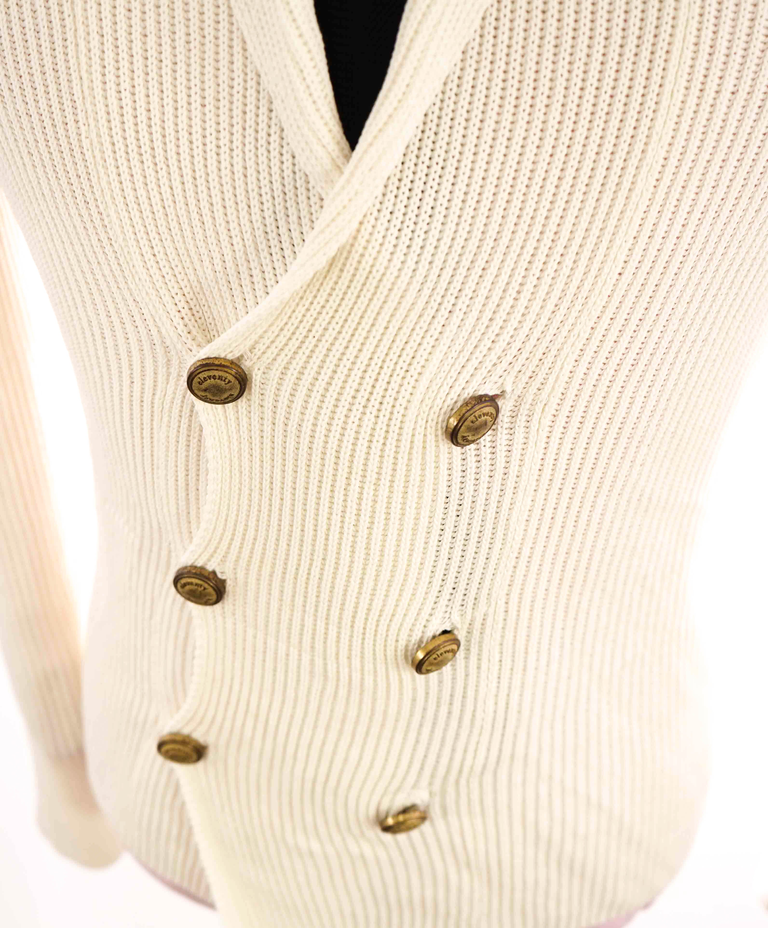 $795 ELEVENTY - Double Breasted White Knit Sweater Jacket Blazer - Medium