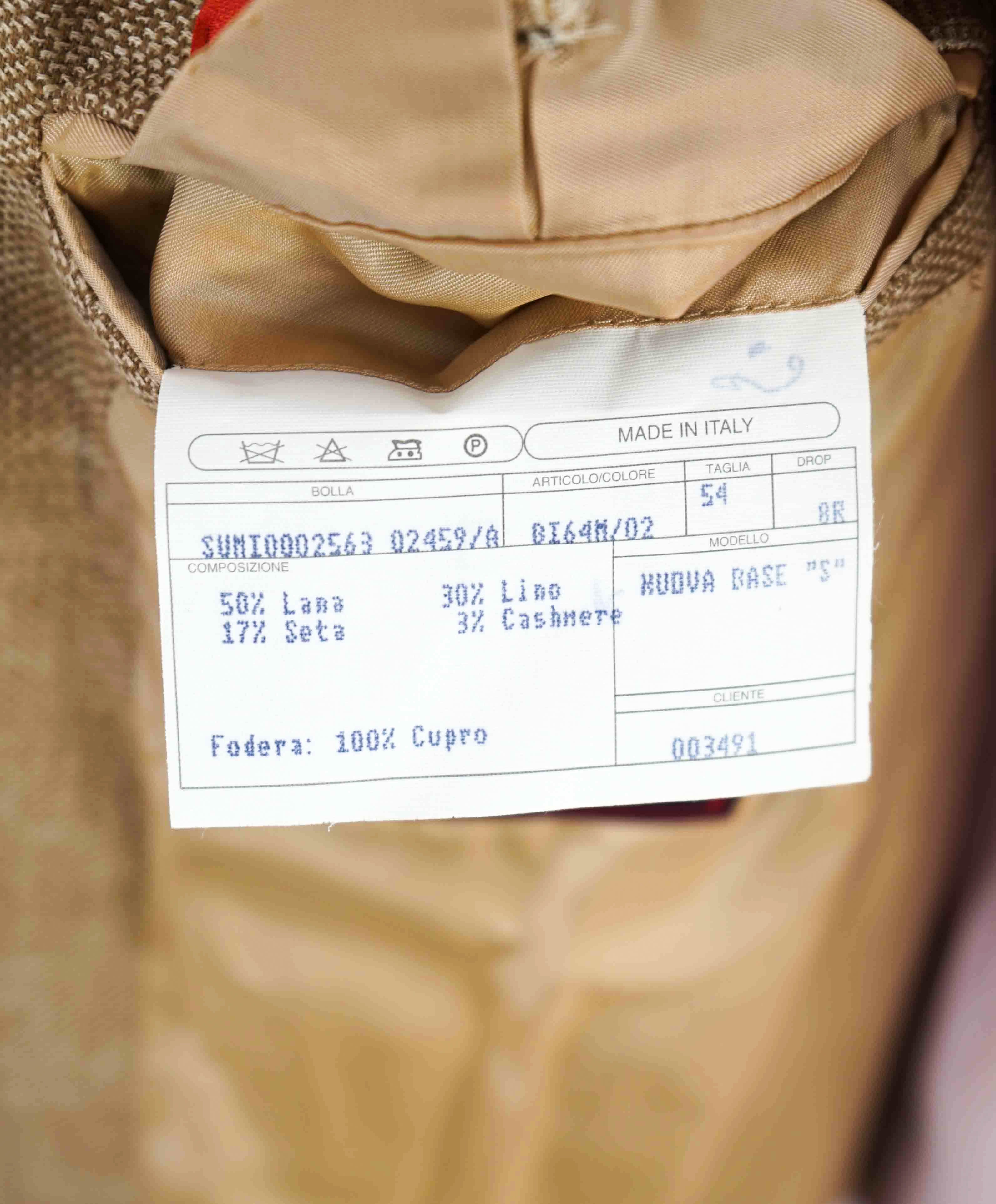 $2,995 ISAIA - *1 Of 1* "AQUASPIDER S" Camel Wool/Silk/Linn/Cashmere Blazer- 44R