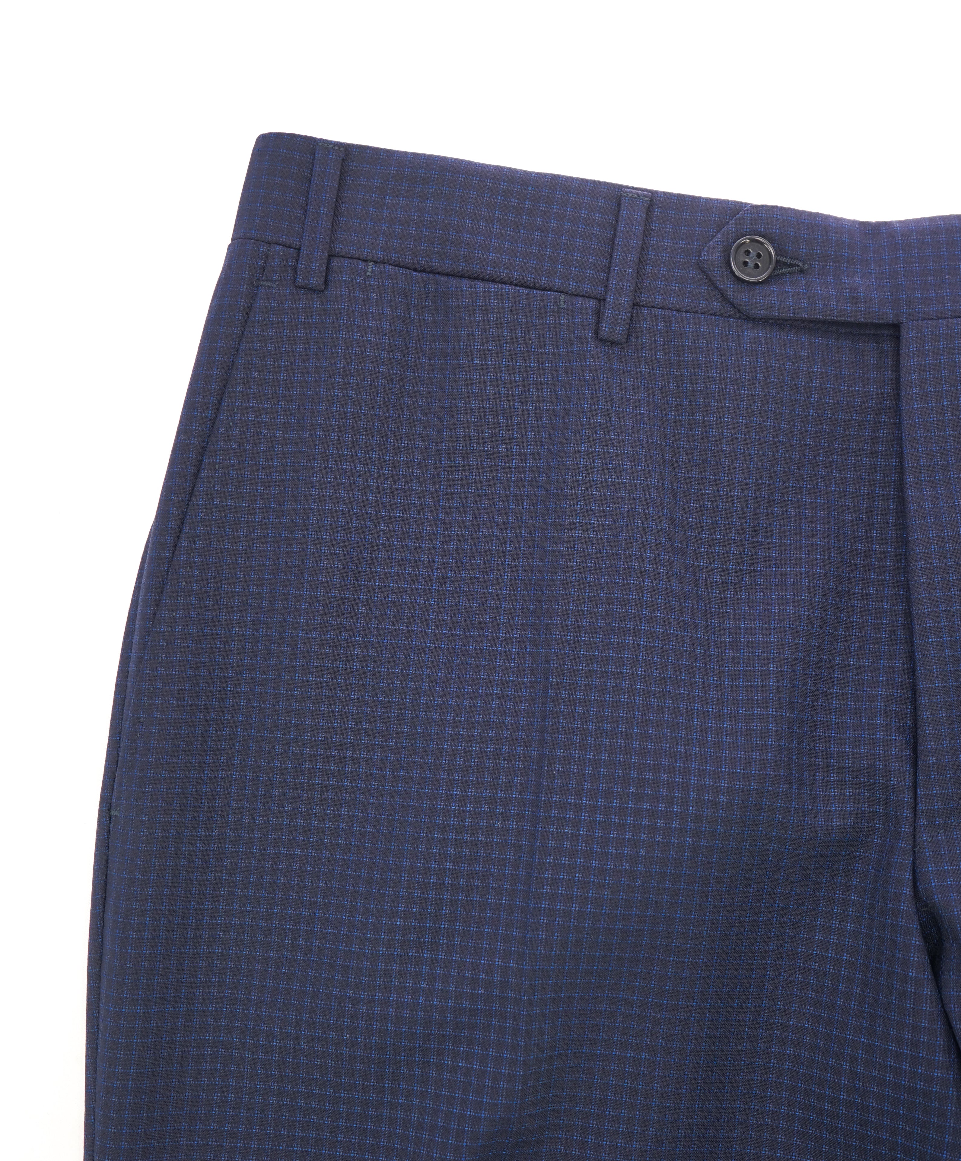 CANALI - Blue Geometric Squares Pattern Flat Front Dress Pants - 32W