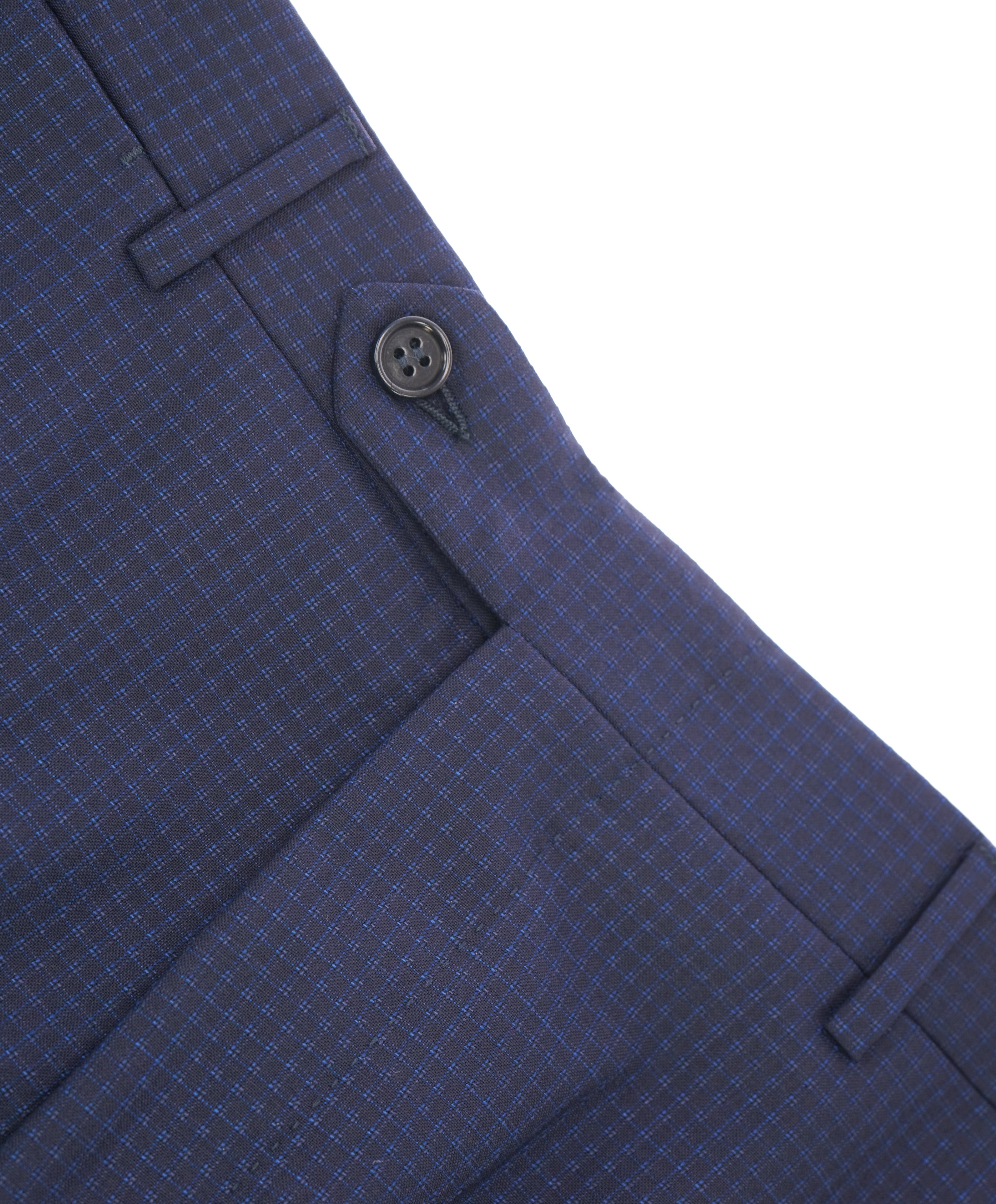 CANALI - Blue Geometric Squares Pattern Flat Front Dress Pants - 32W