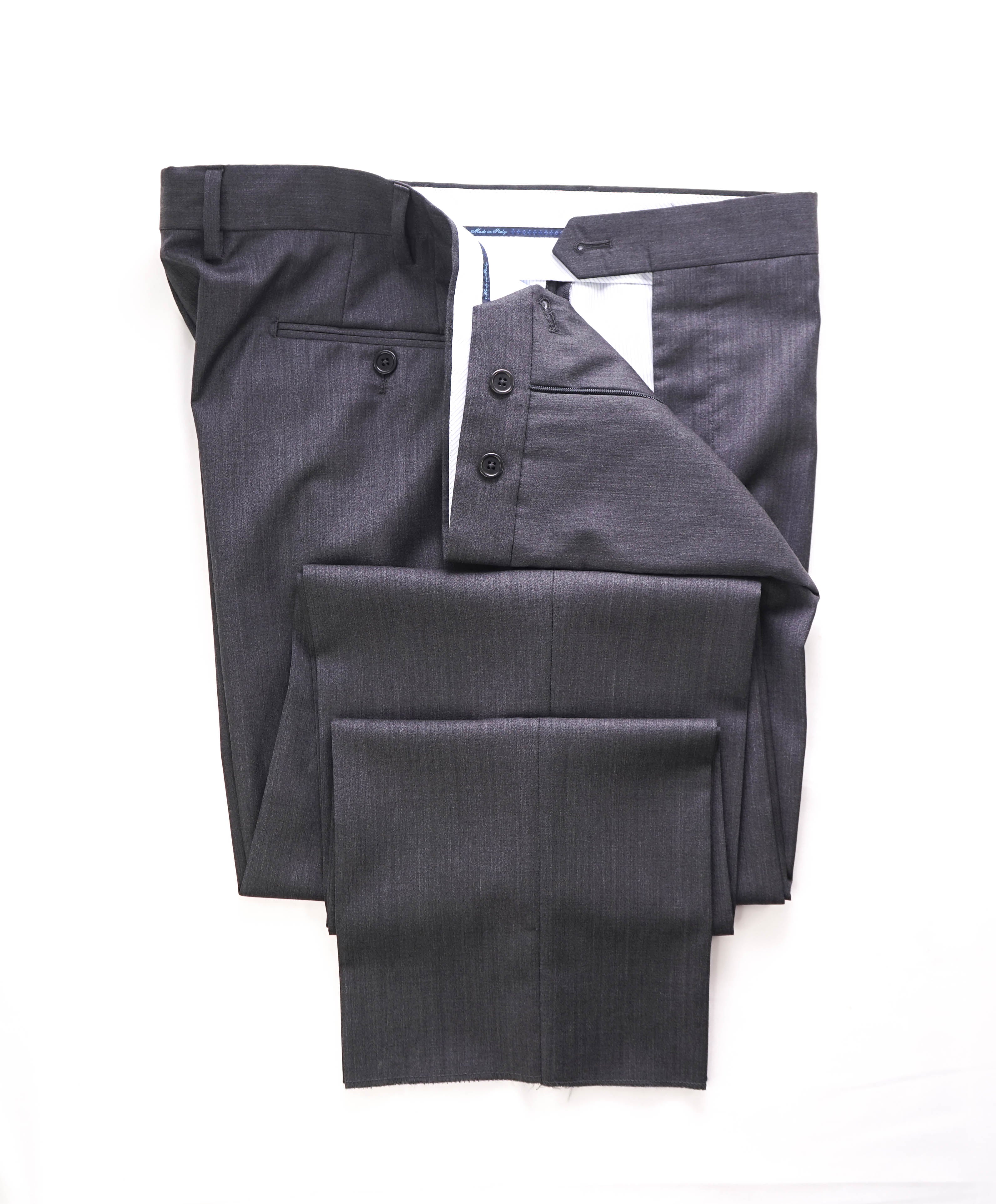 SAKS FIFTH AVE - Charcoal Wool & Silk MADE IN ITALY Flat Front Dress Pants - 30W