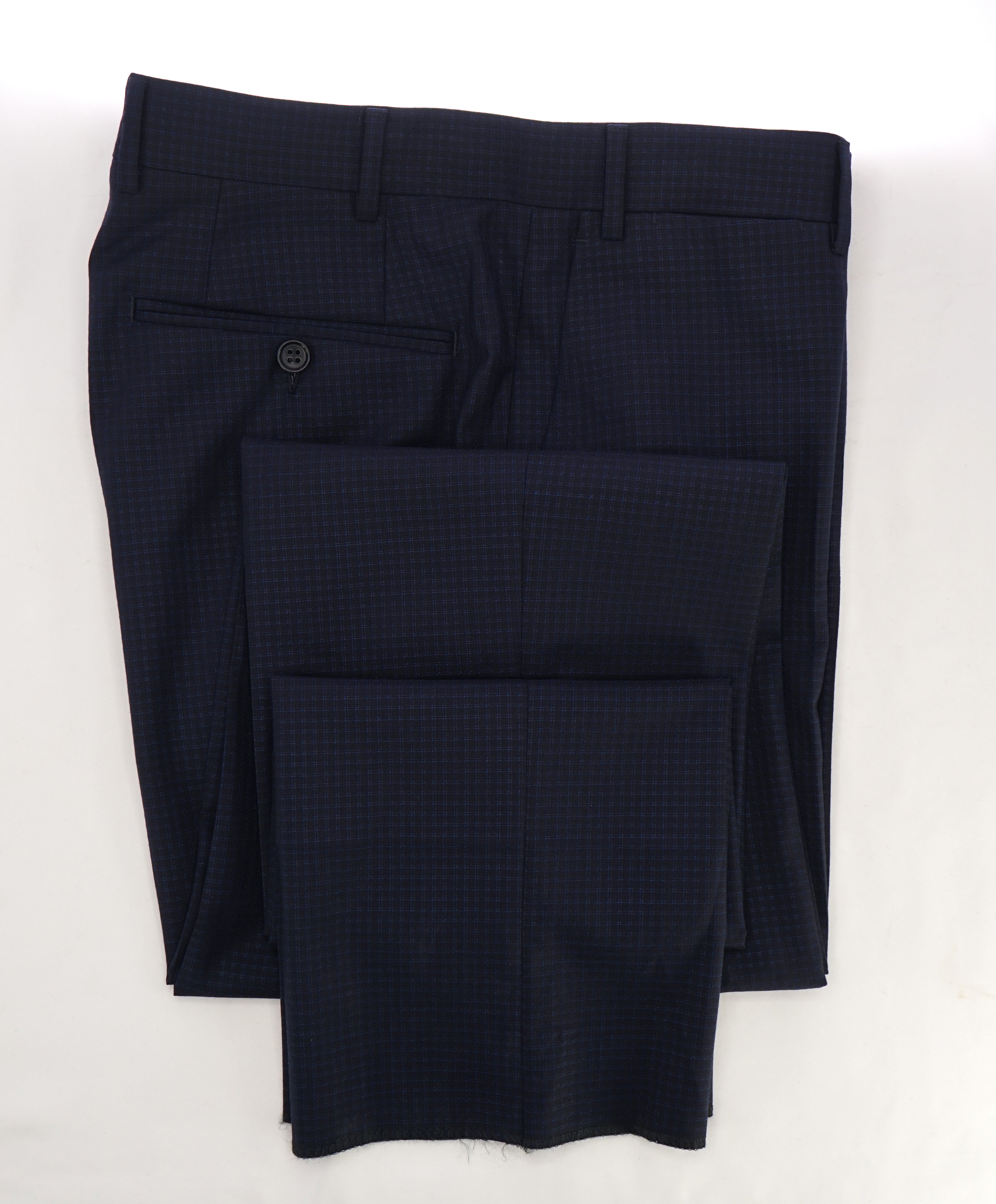 CANALI - Blue Geometric Squares Pattern Flat Front Dress Pants - 32W