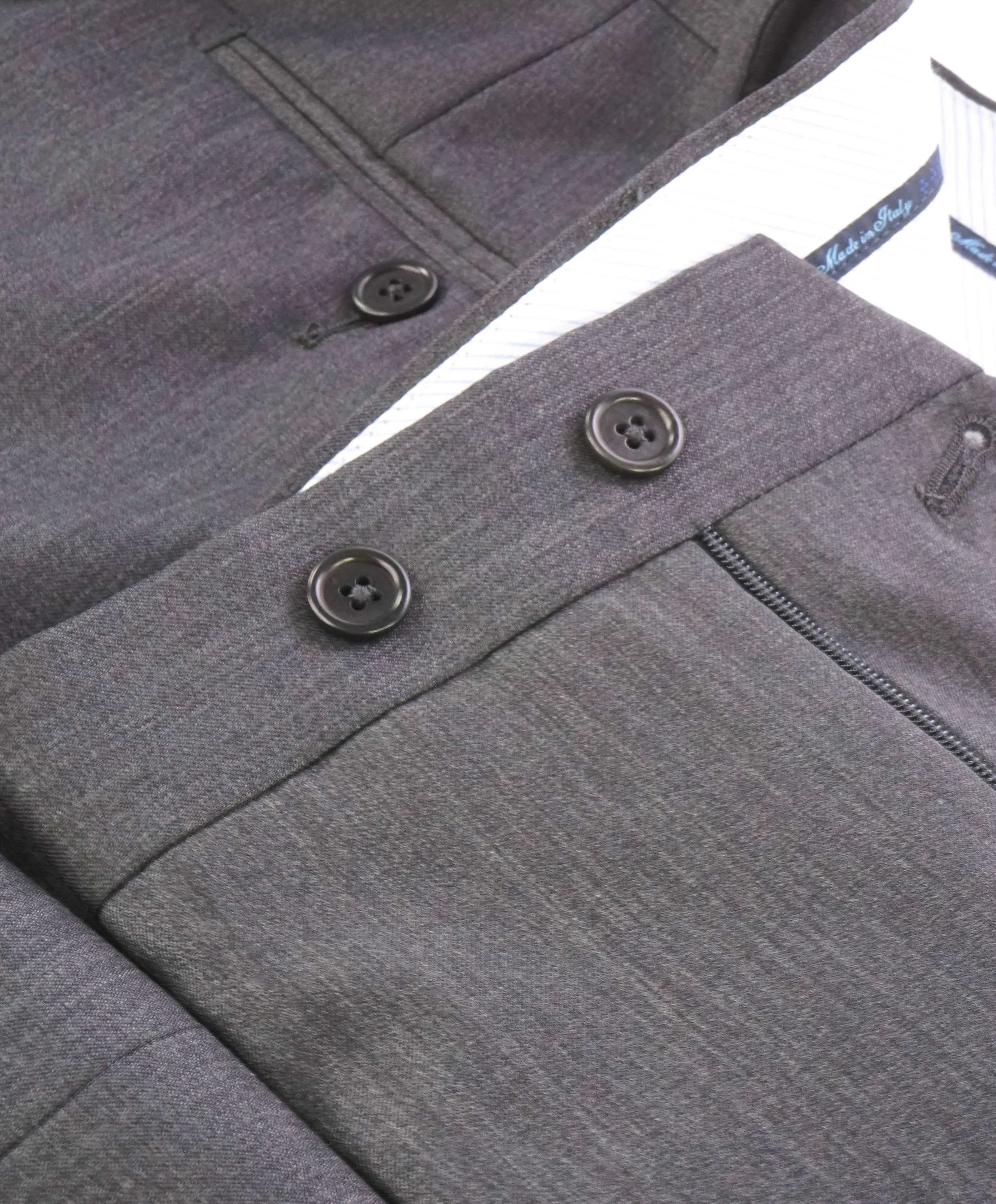 SAKS FIFTH AVE - Charcoal Wool & Silk MADE IN ITALY Flat Front Dress Pants - 38W
