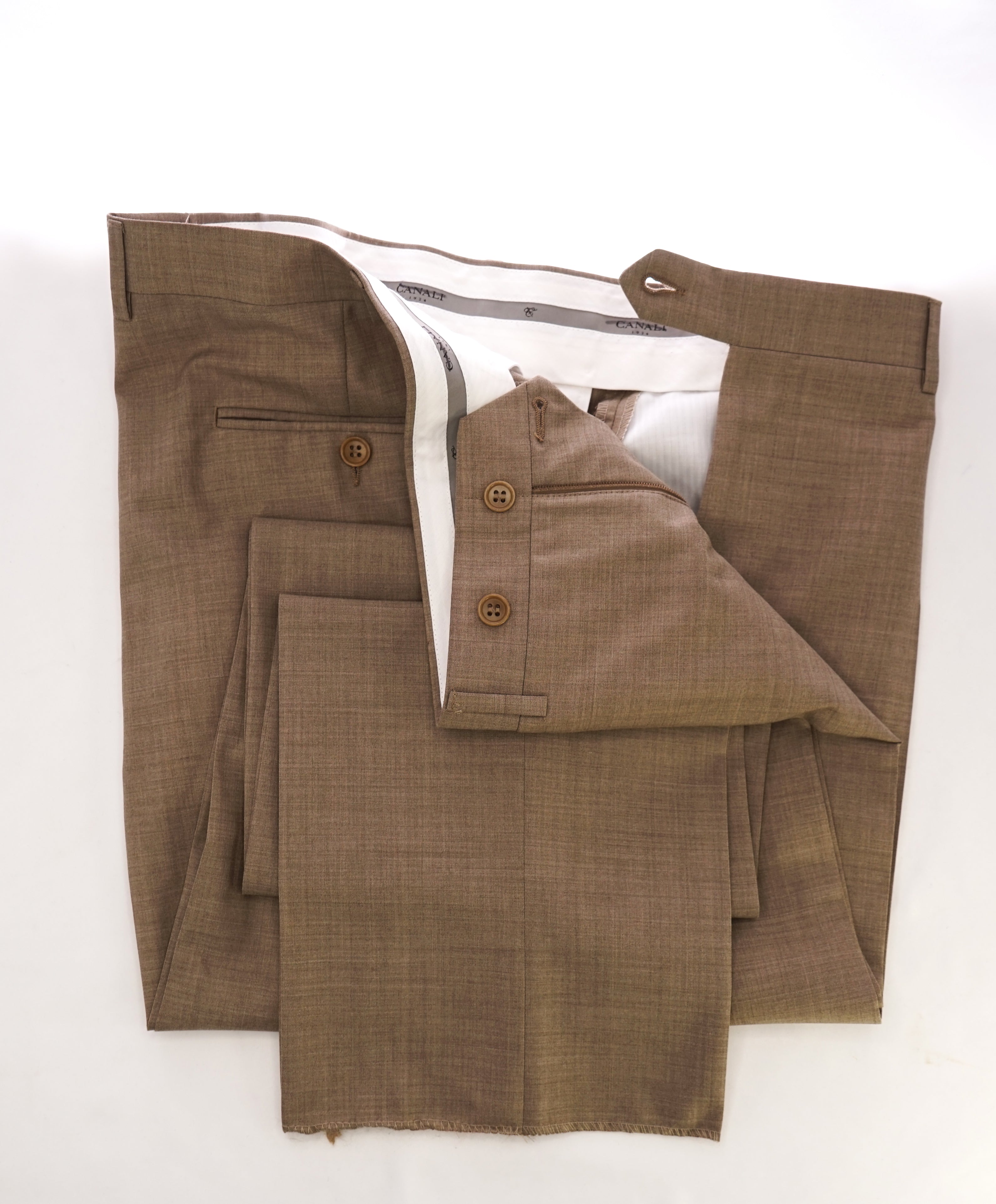 CANALI - Camel Beige Summer Solid Flat Front Dress Pants - 40W