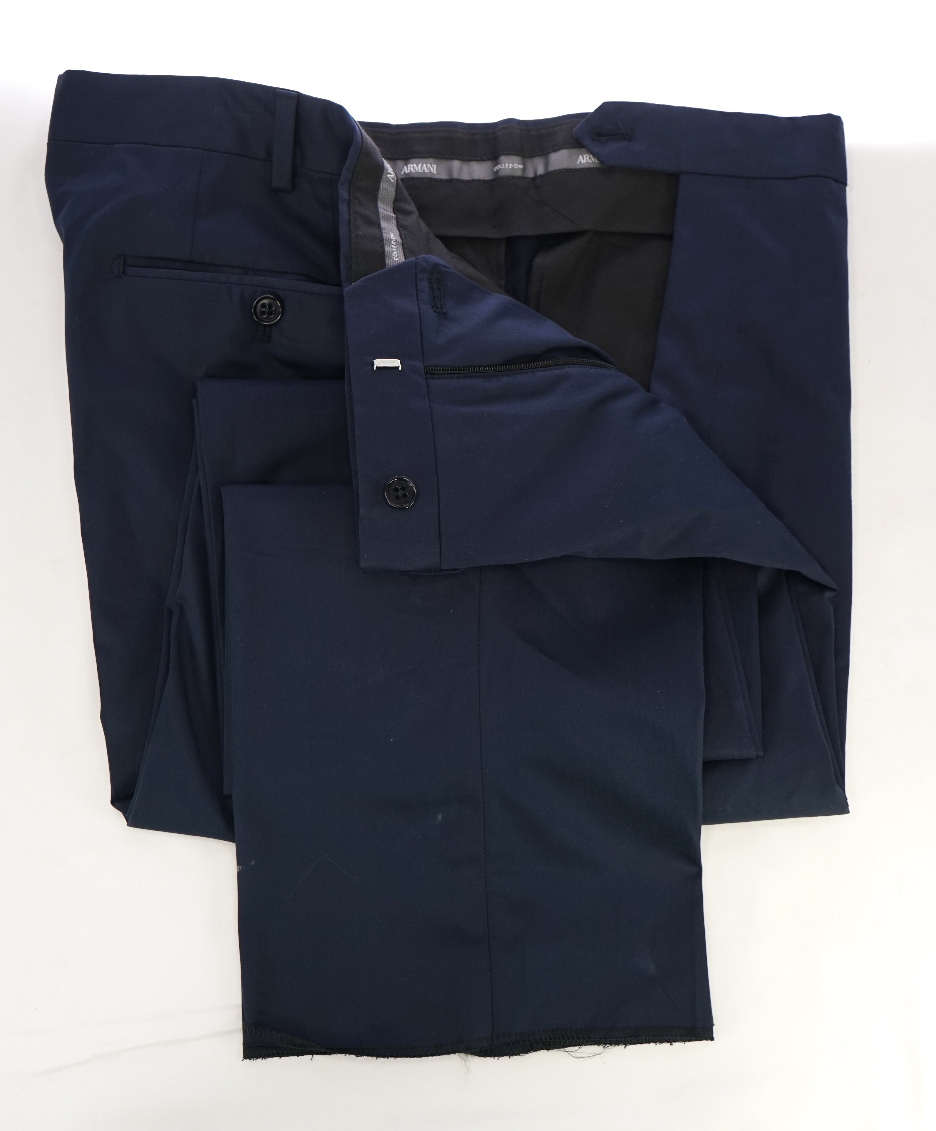 ARMANI COLLEZIONI - Navy Cotton Elastane Blend Flat Front Pants - 40W