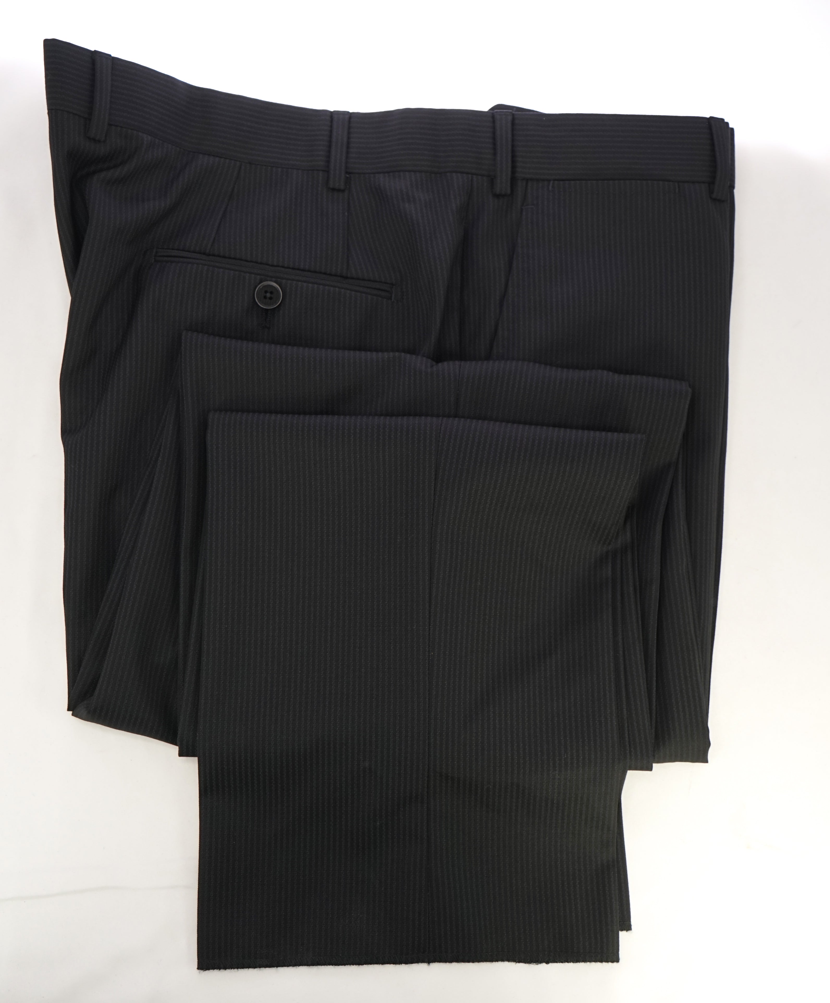 ARMANI COLLEZIONI - Black & Gray Tonal Rope Stripe Flat Front Dress Pants - 39W