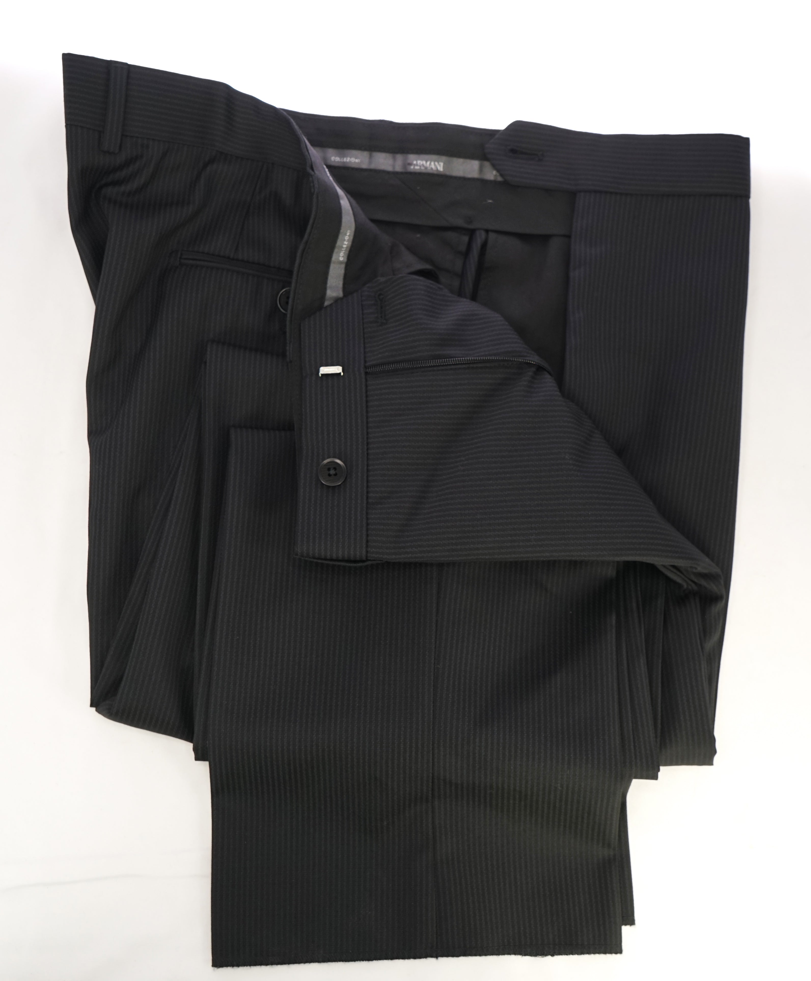 ARMANI COLLEZIONI - Black & Gray Tonal Rope Stripe Flat Front Dress Pants - 39W