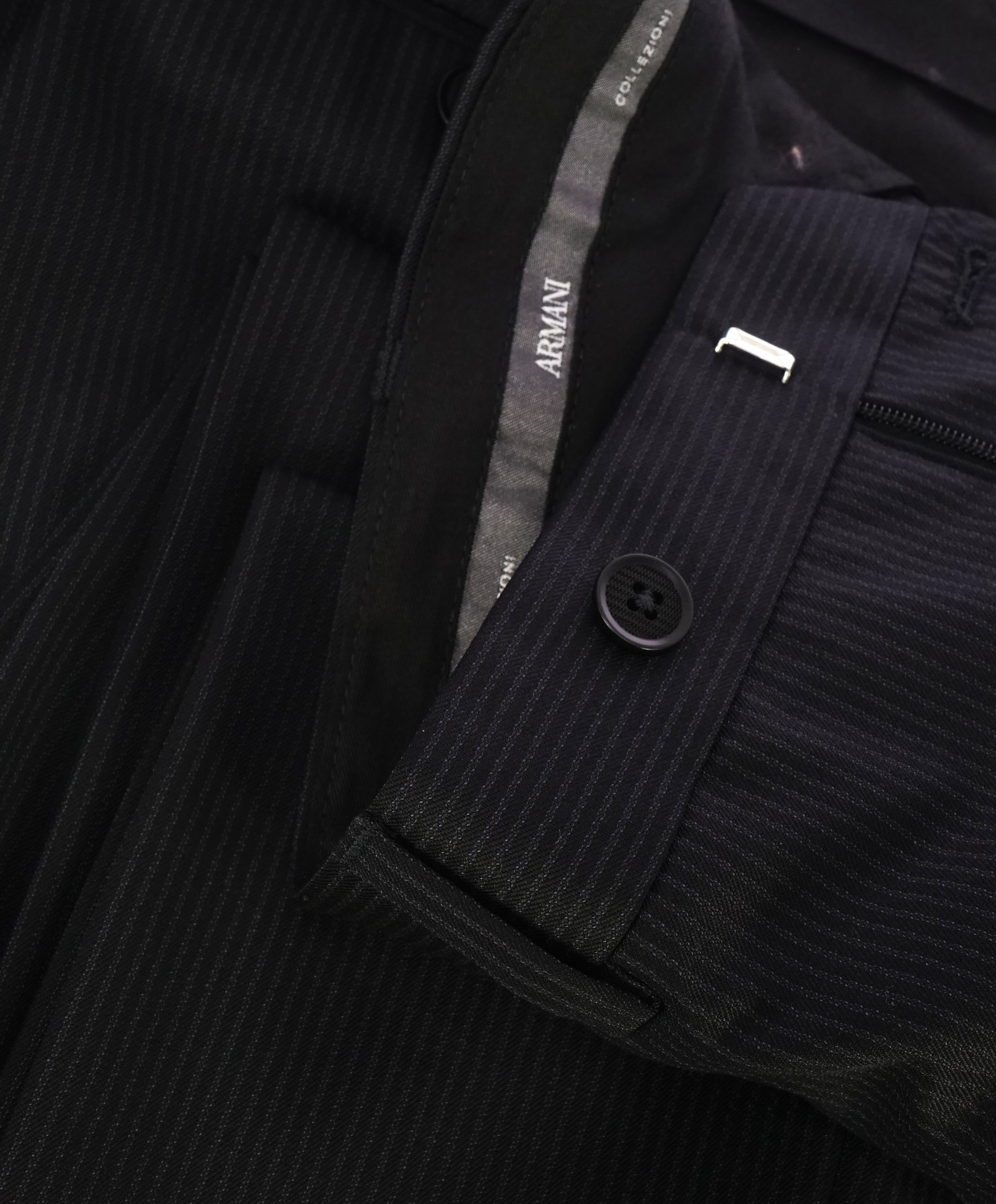 ARMANI COLLEZIONI - Black & Gray Tonal Rope Stripe Flat Front Dress Pants - 39W