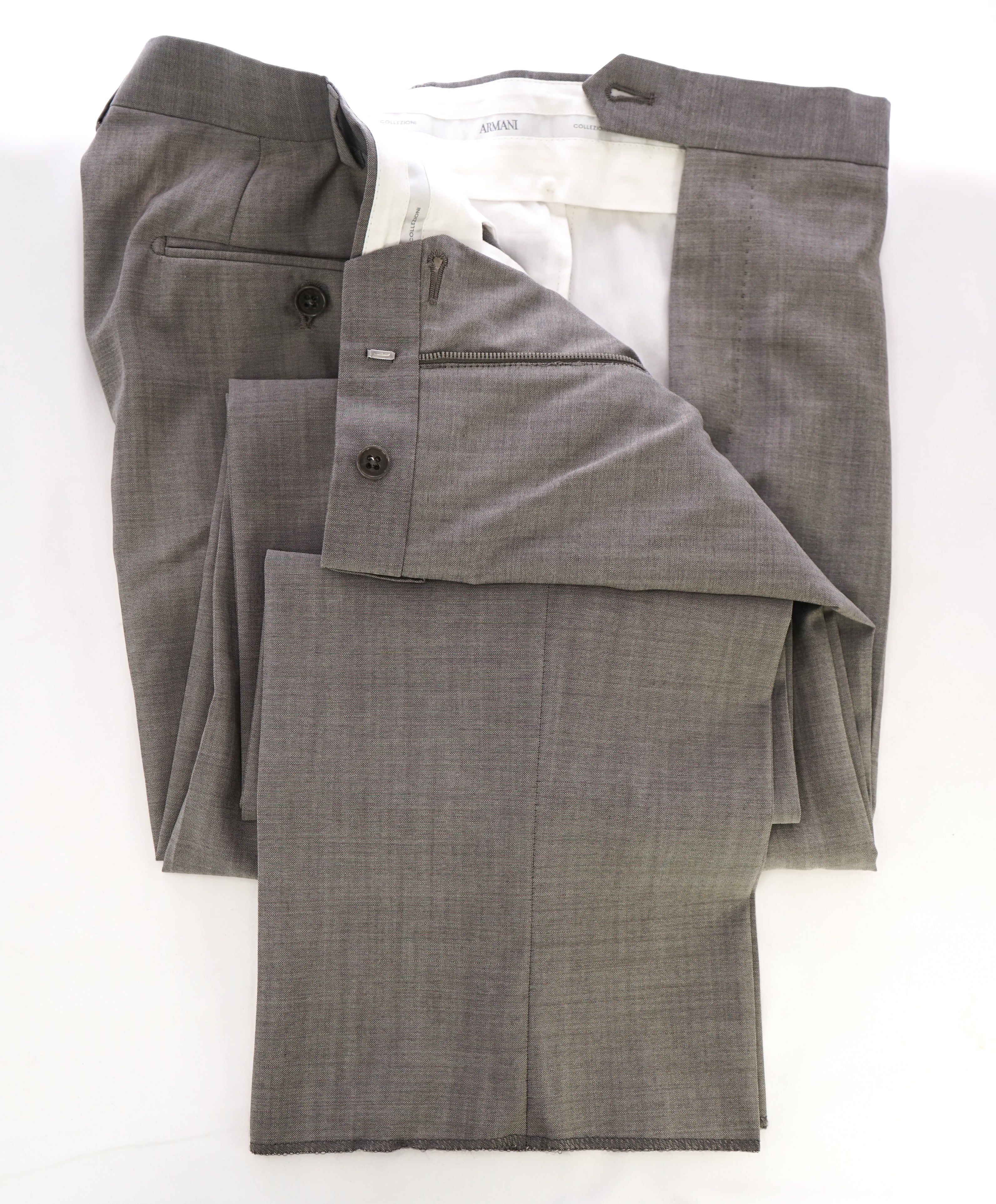 ARMANI COLLEZIONI - Medium Gray Pindot Textured Flat Front Dress Pants - 39W
