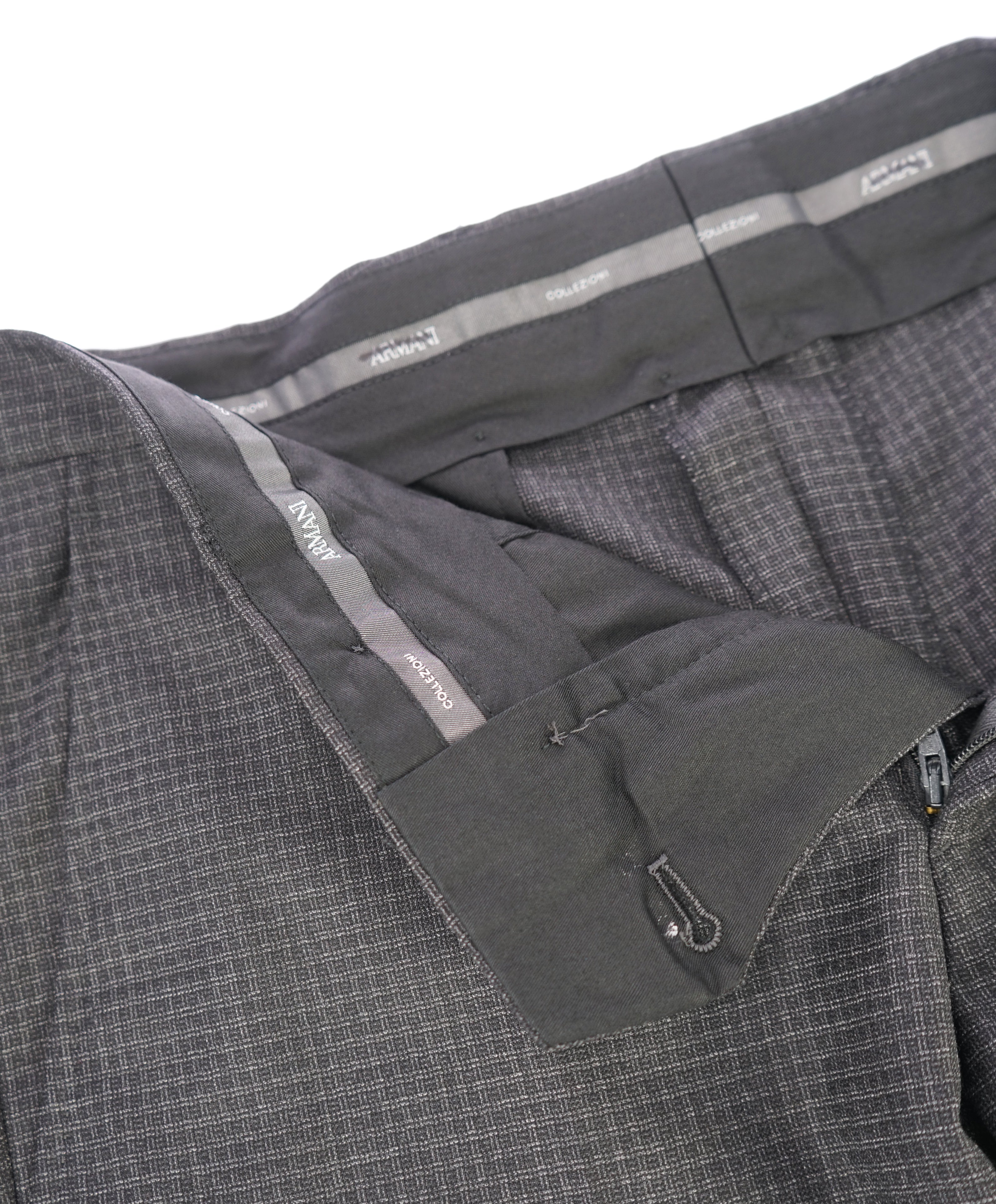 ARMANI COLLEZIONI - Gray Tonal Check Plaid Flat Front Dress Pants - 32W