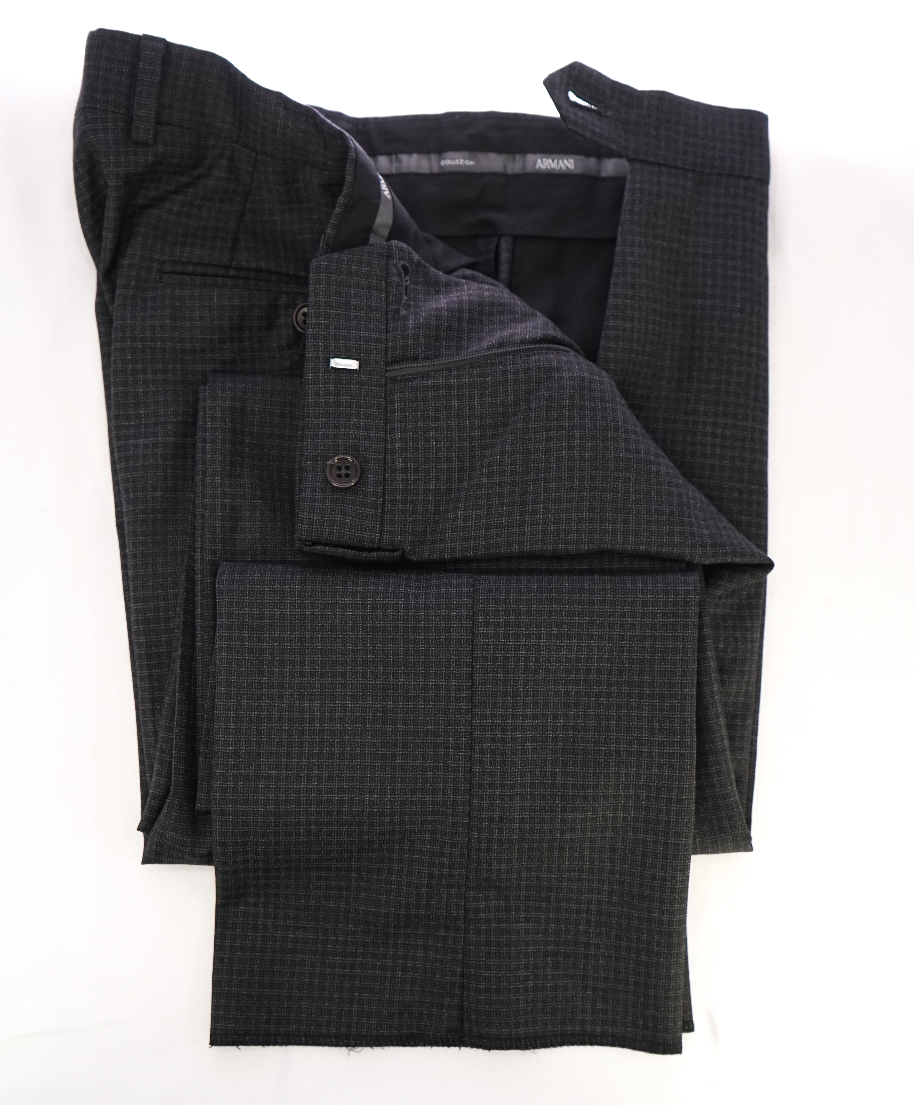 ARMANI COLLEZIONI - Gray Tonal Check Plaid Flat Front Dress Pants - 32W