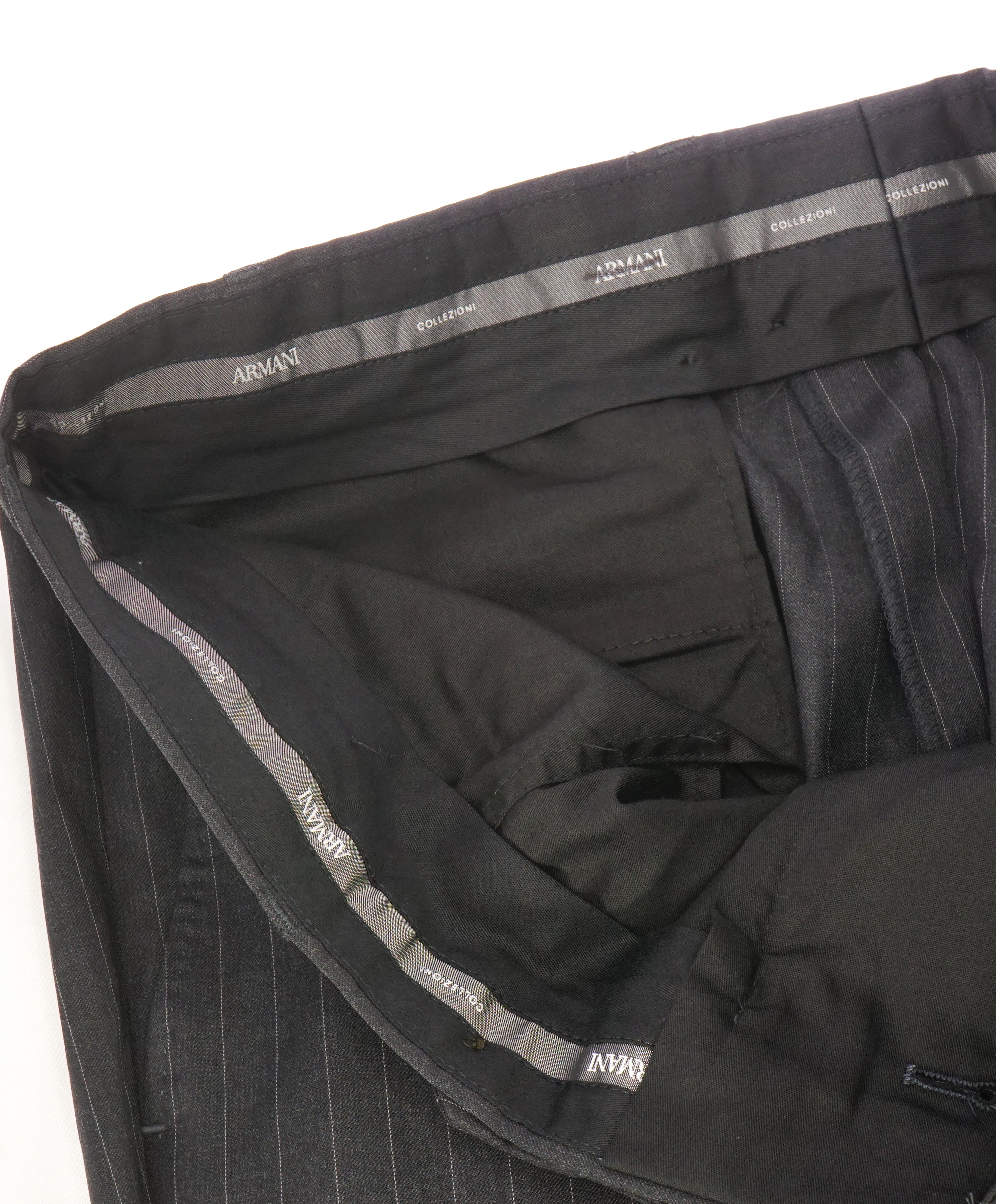 ARMANI COLLEZIONI - Gray Tonal Pin Stripe Flat Front Dress Pants - 33W