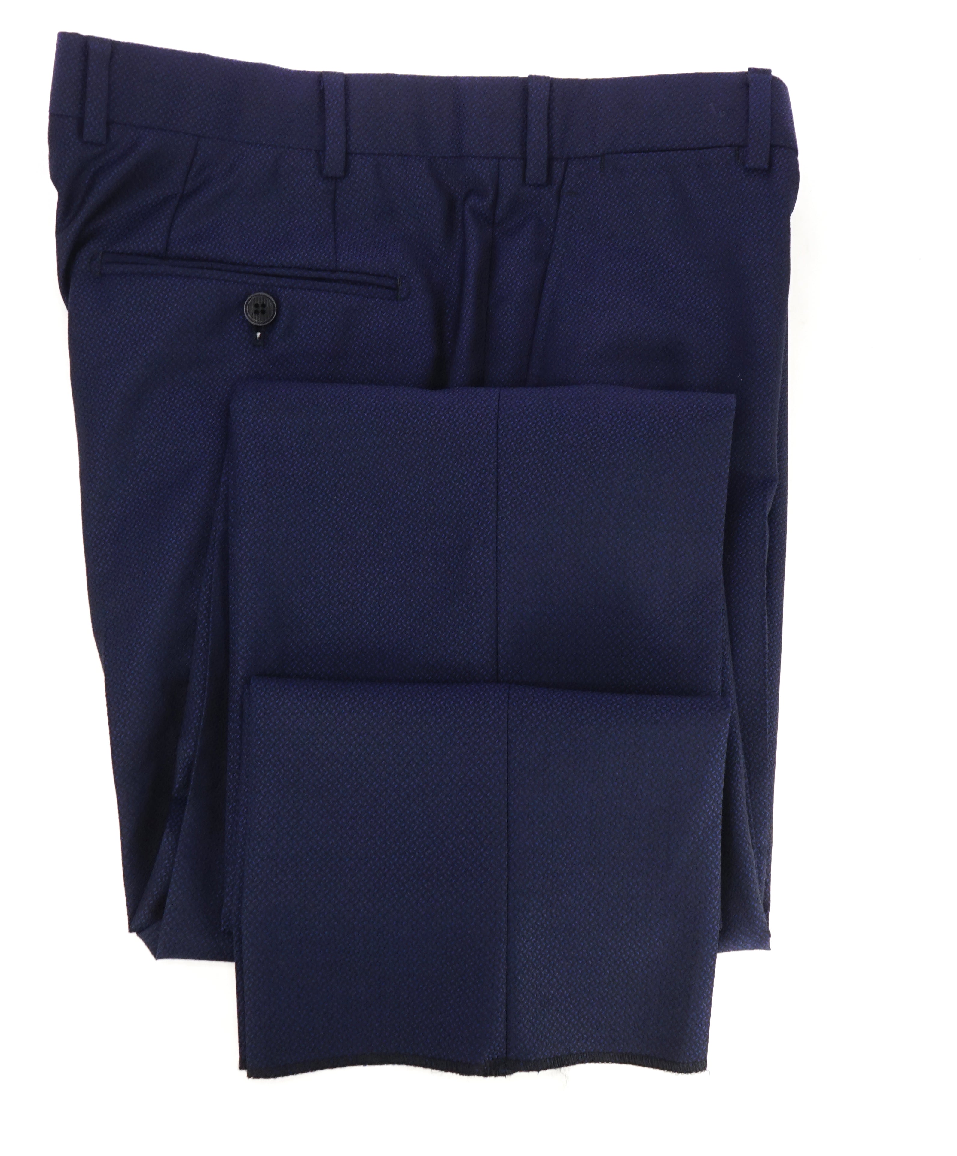 ARMANI COLLEZIONI - Geometric Jacquard Weave Blue Flat Front Dress Pants - 33W