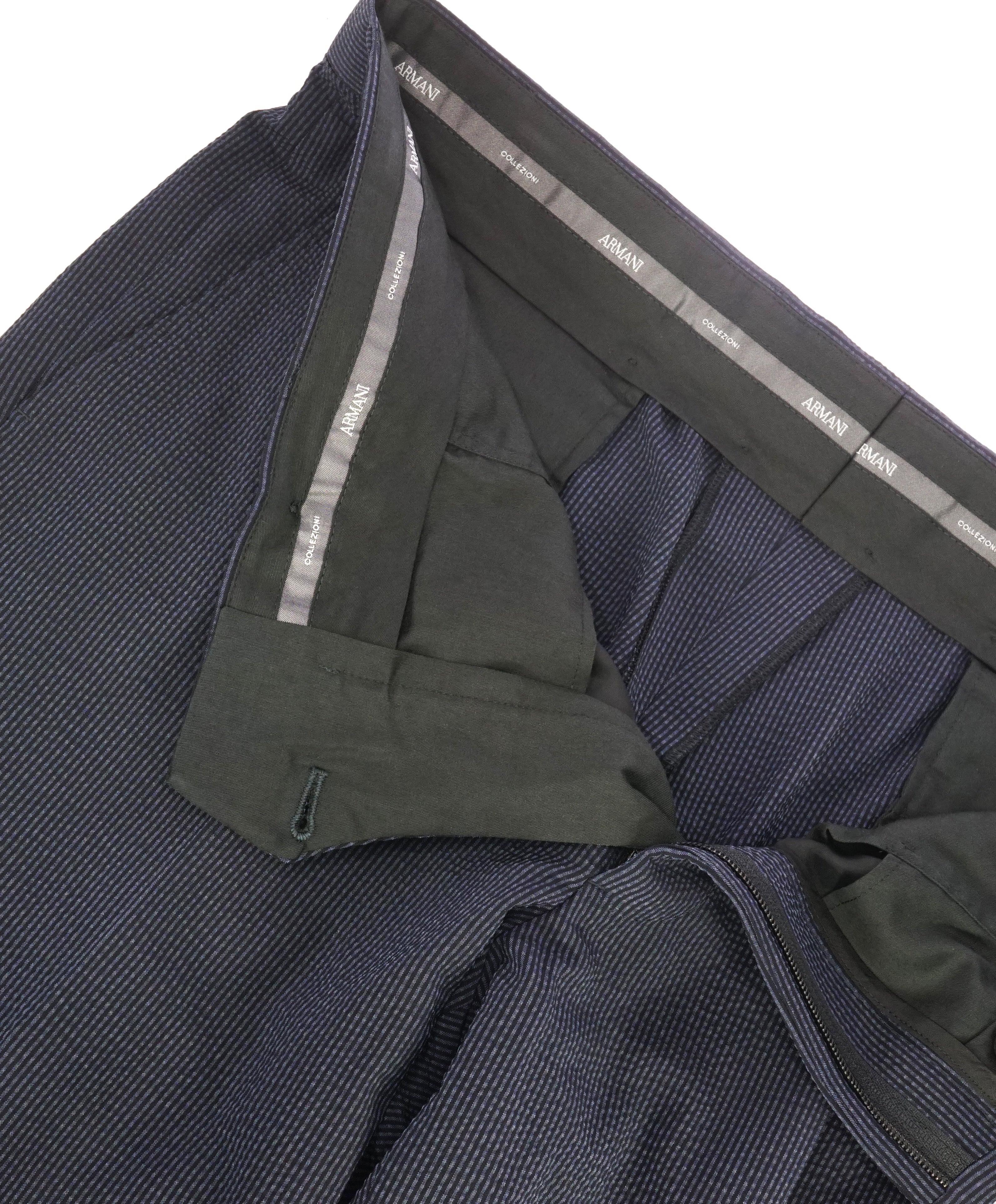ARMANI COLLEZIONI - SILK & WOOL Seersucker Stripe Flat Front Dress Pants - 36W