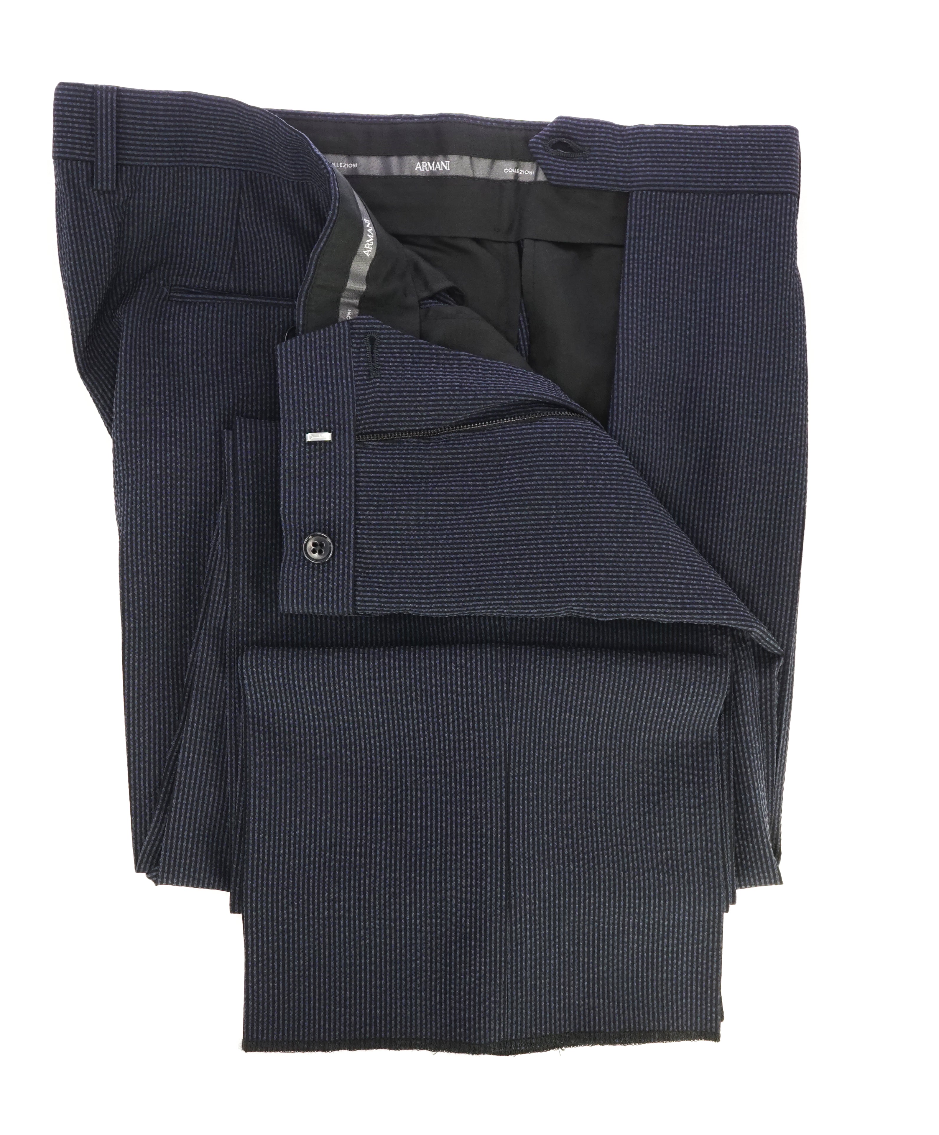 ARMANI COLLEZIONI - SILK & WOOL Seersucker Stripe Flat Front Dress Pants - 36W