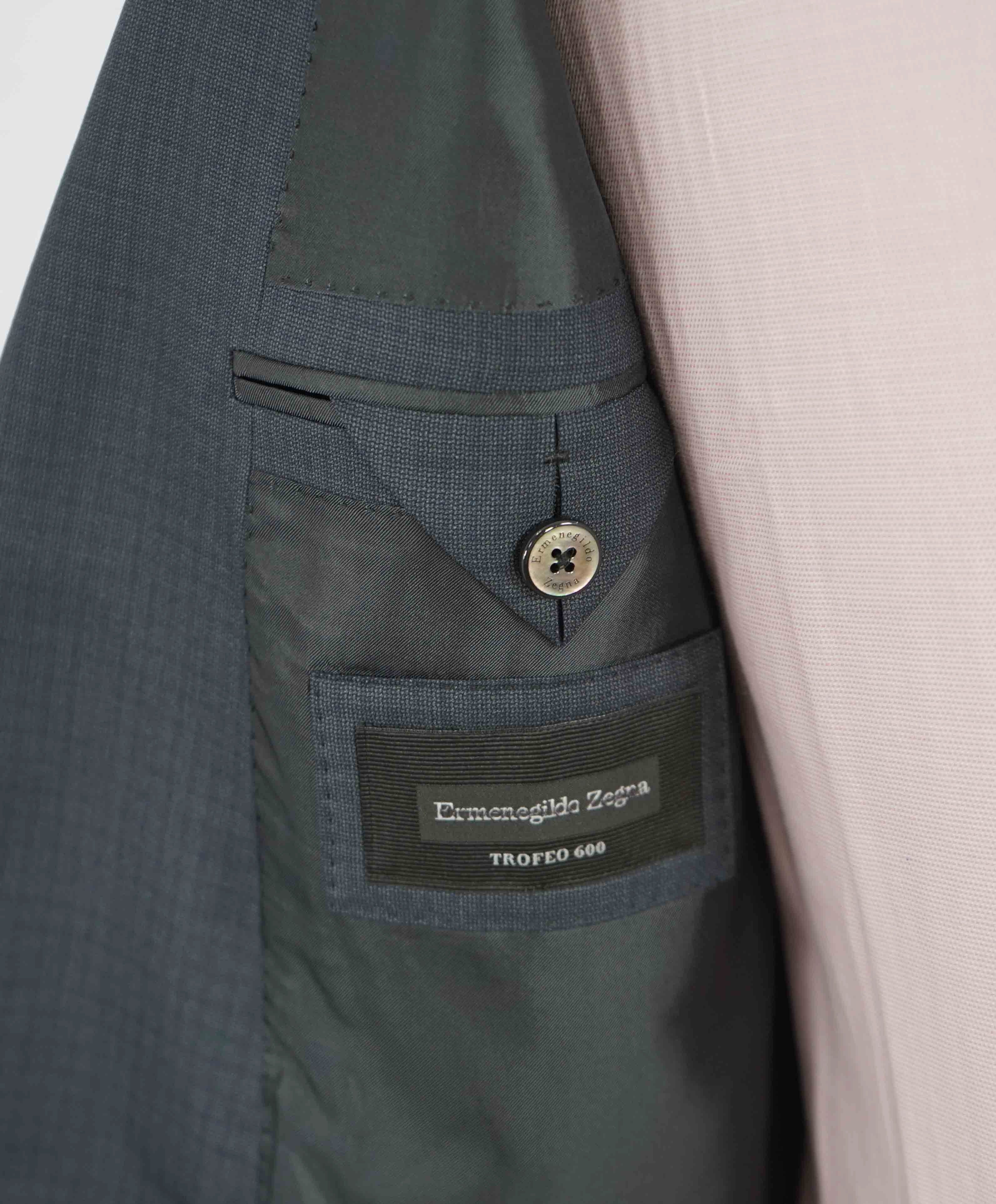 $4,690 ERMENEGILDO ZEGNA -"TROFEO 600" SILK Blue CLOSET STAPLE Suit - 46R