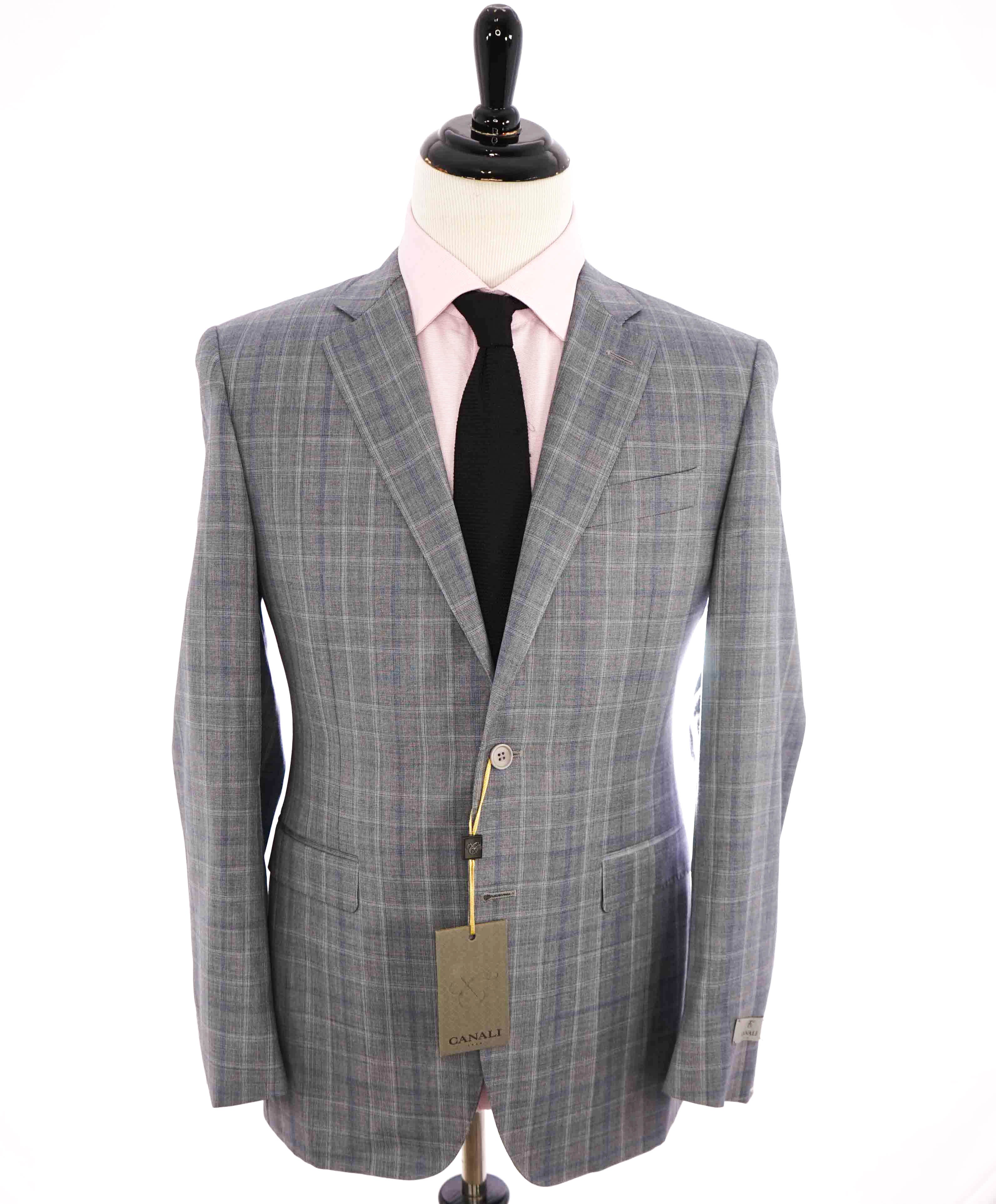 $1,895 CANALI - Gray & Blue Check Plaid Blazer - 40R