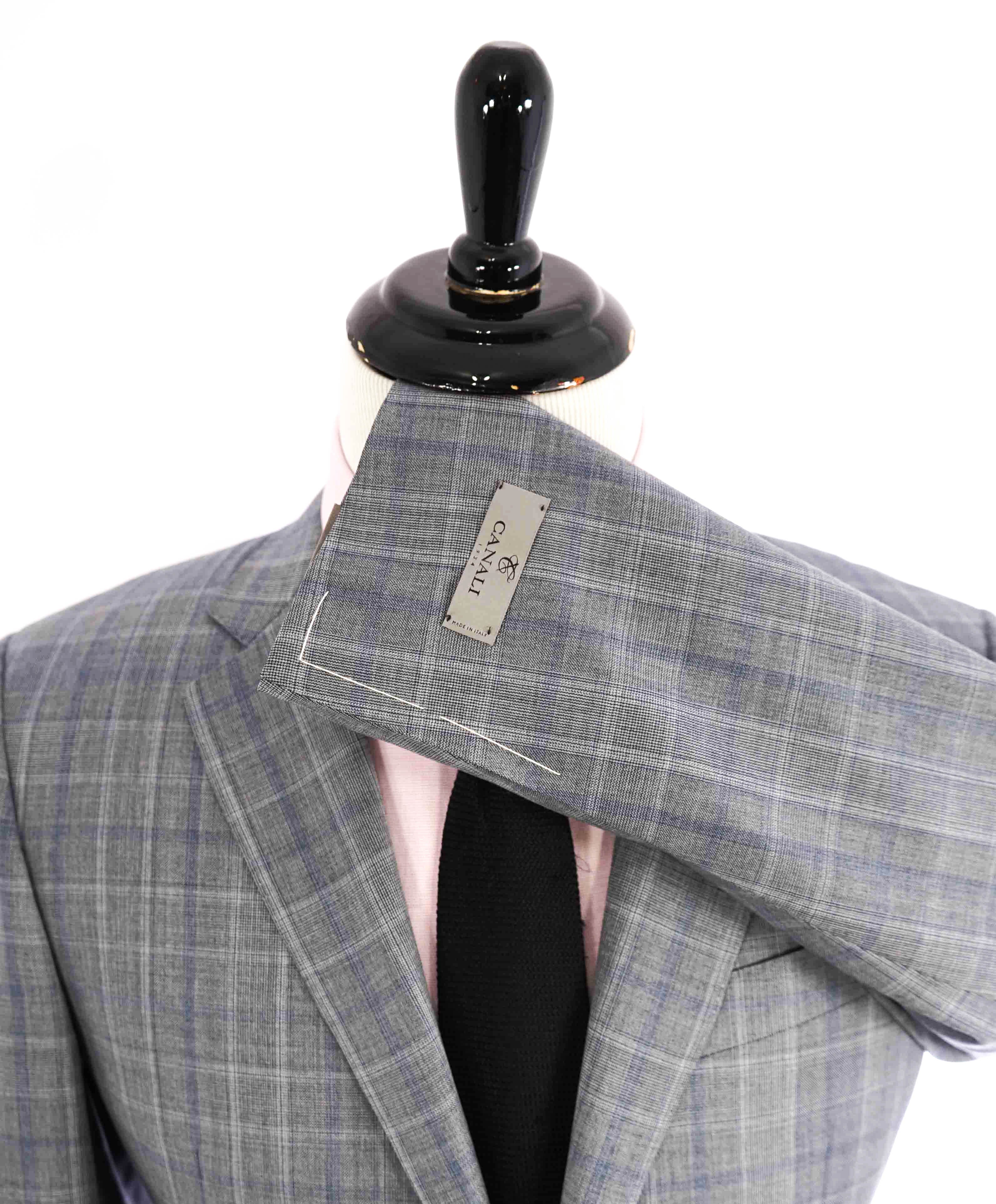 $1,895 CANALI - Gray & Blue Check Plaid Blazer - 40R