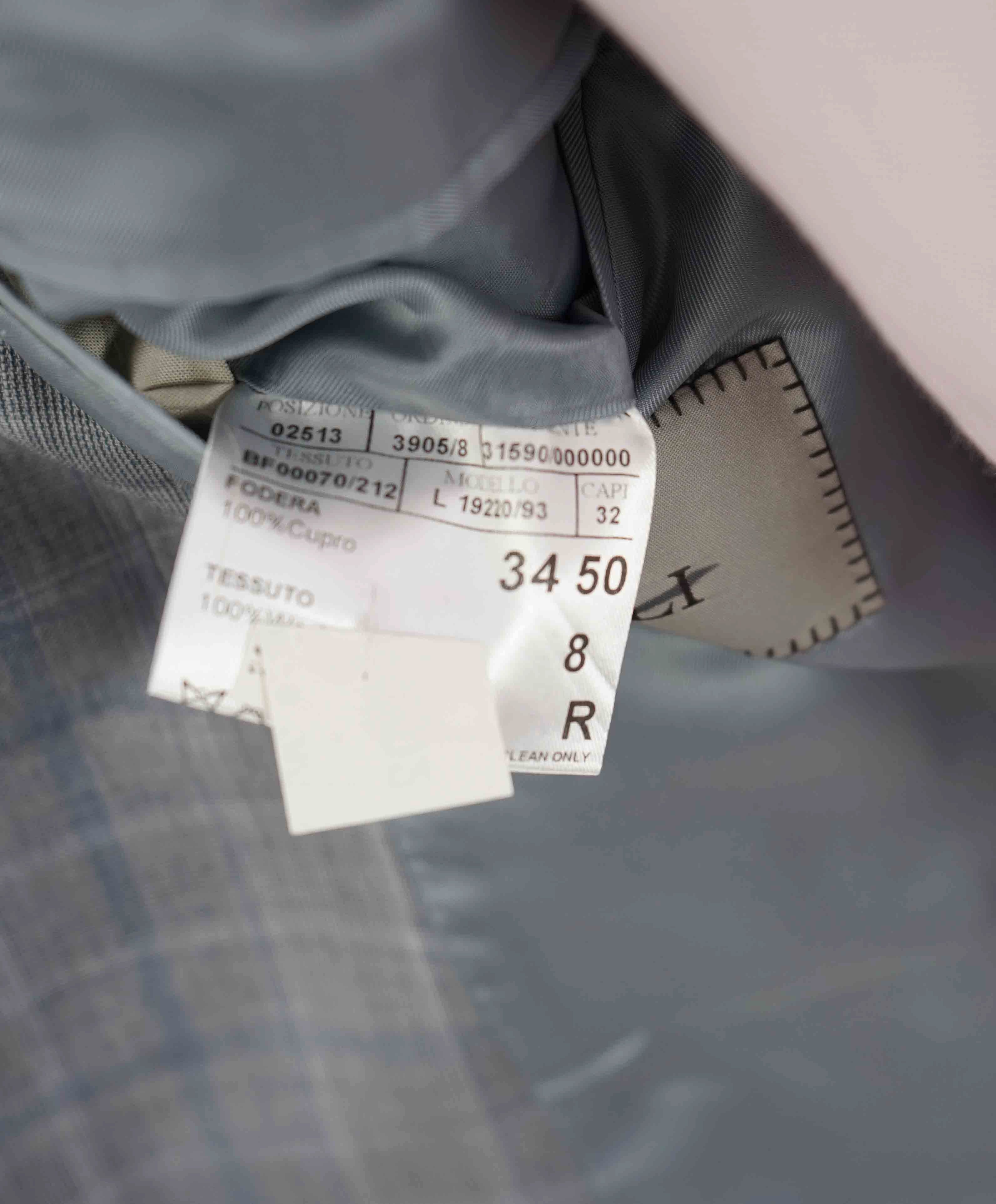 $1,895 CANALI - Gray & Blue Check Plaid Blazer - 40R