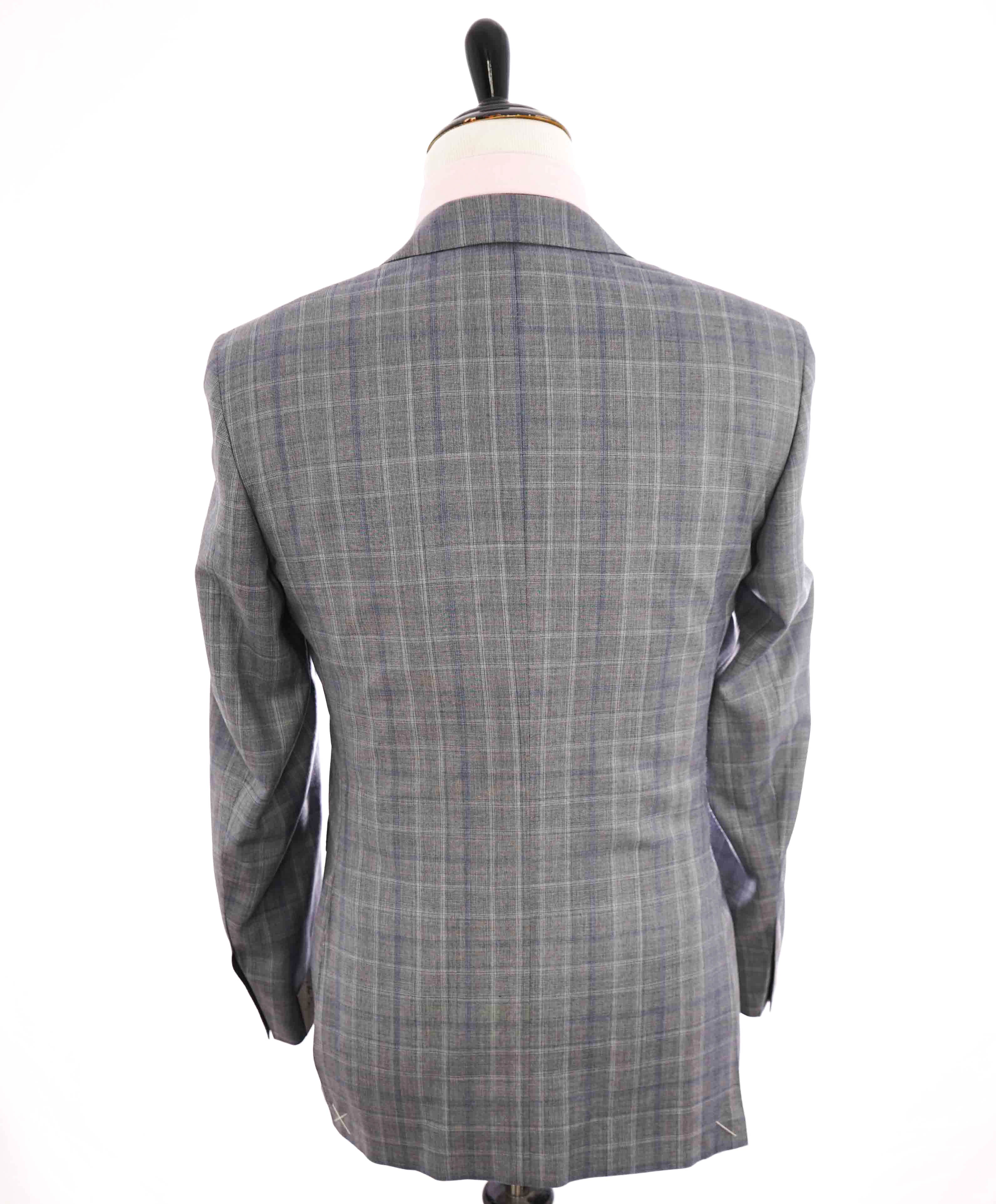 $1,895 CANALI - Gray & Blue Check Plaid Blazer - 40R