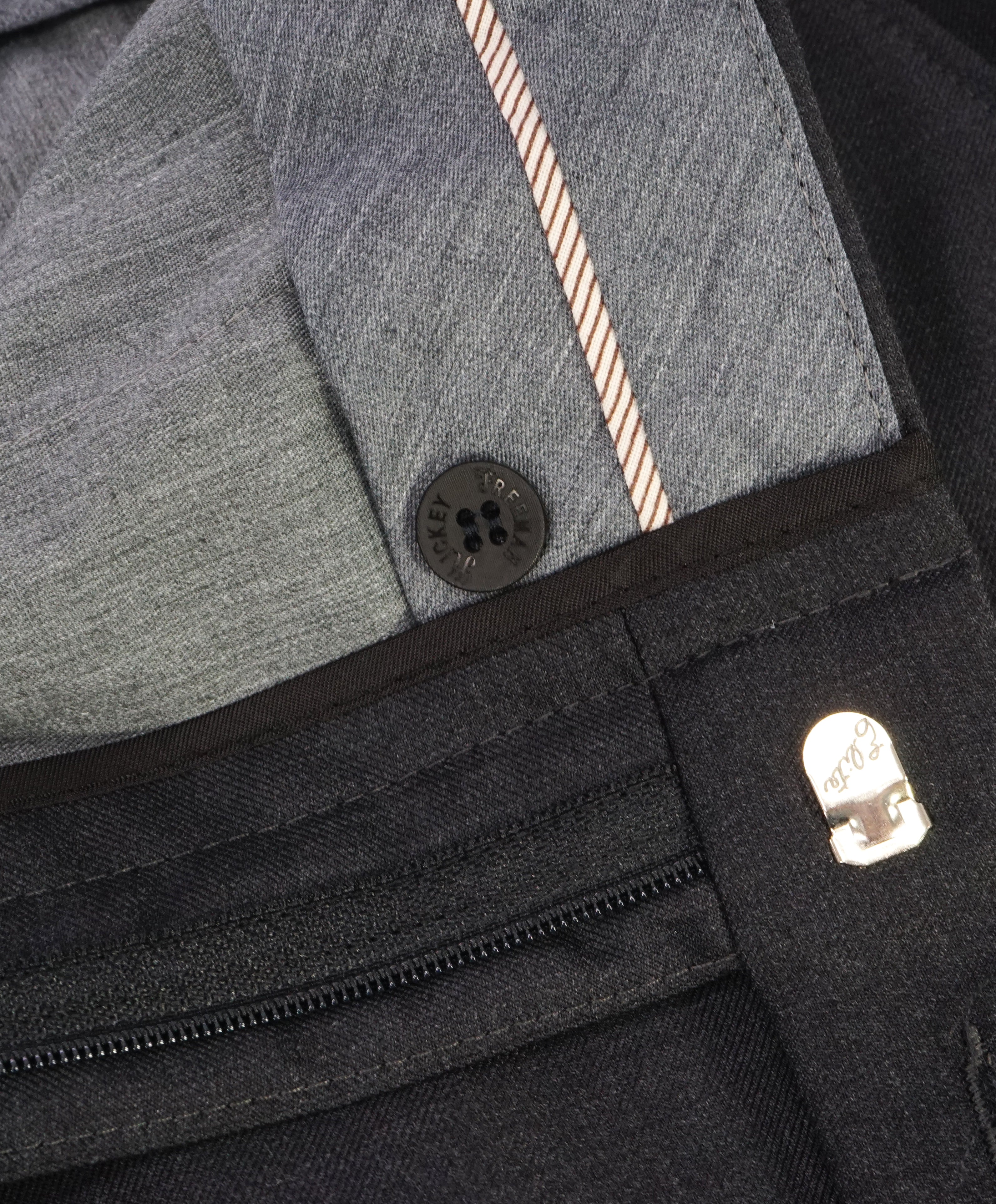 HICKEY FREEMAN - Charcoal Gray Wool Flat Front Dress Pants - 38W