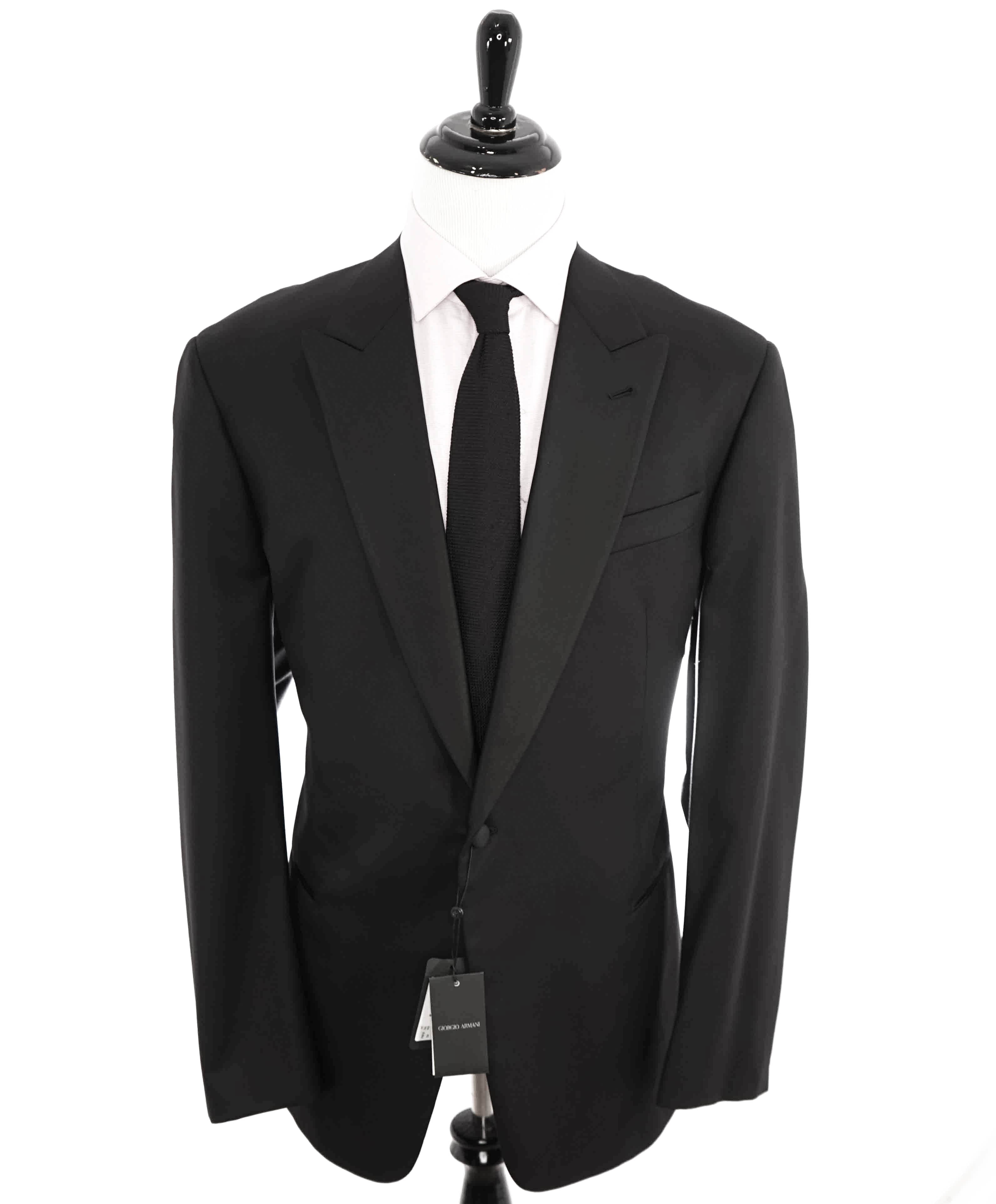 $3,995 GIORGIO ARMANI - "SOFT" Black SILK LINED 160's Peak Lapel Tuxedo - 38S