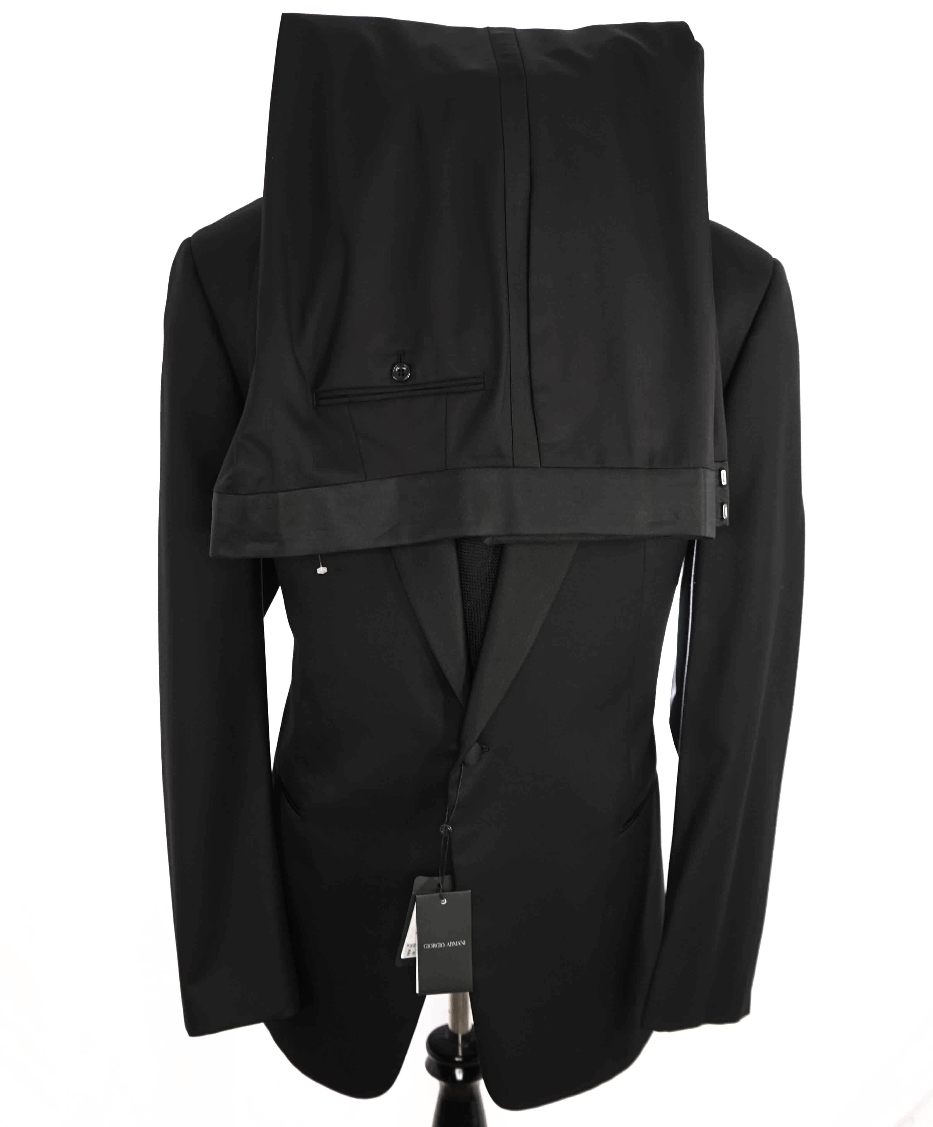 $3,995 GIORGIO ARMANI - "SOFT" Black SILK LINED 160's Peak Lapel Tuxedo - 38S