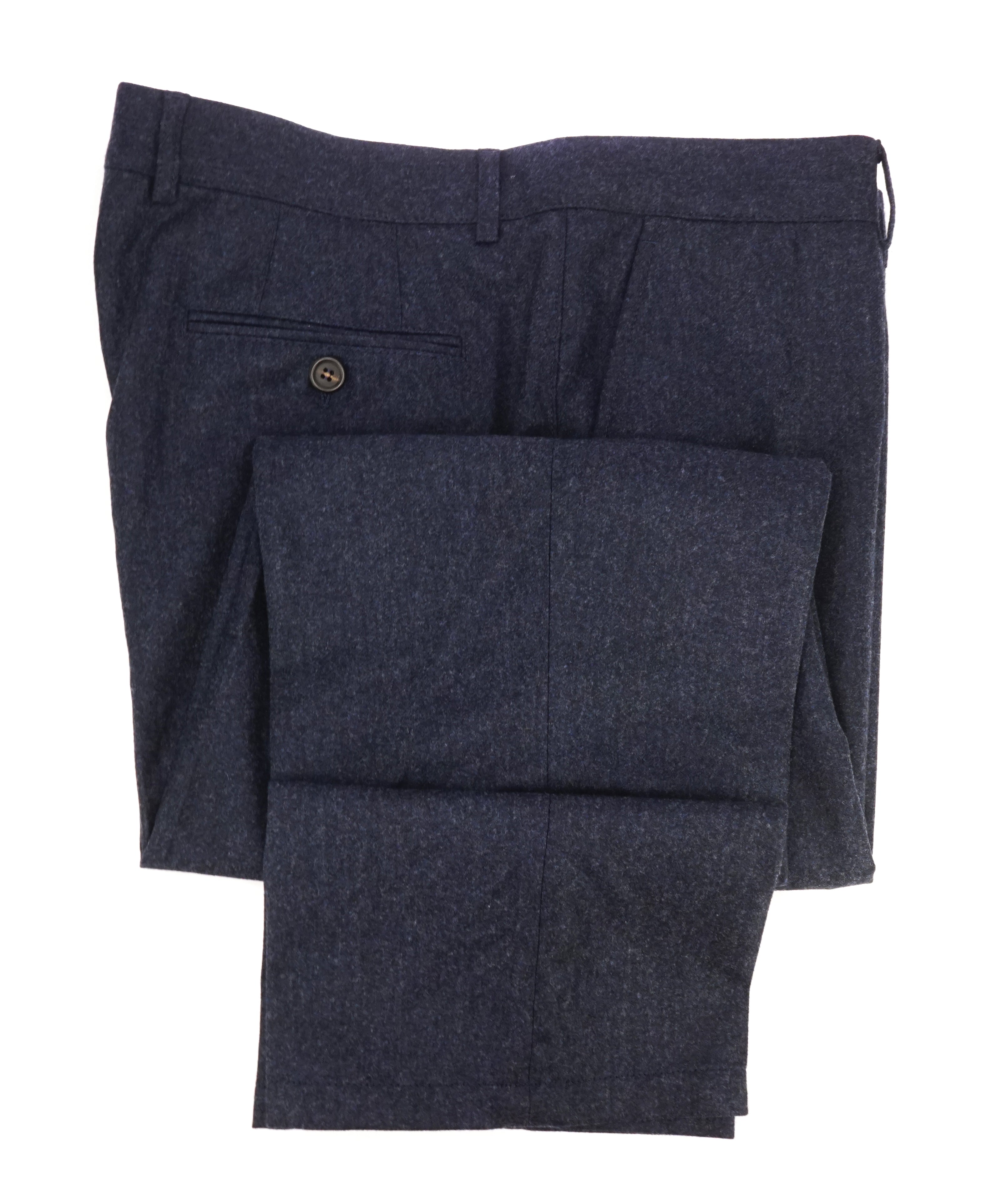BRUNELLO CUCINELLI - Blue Melange Flannel Flat Front Dress Pants - 40W