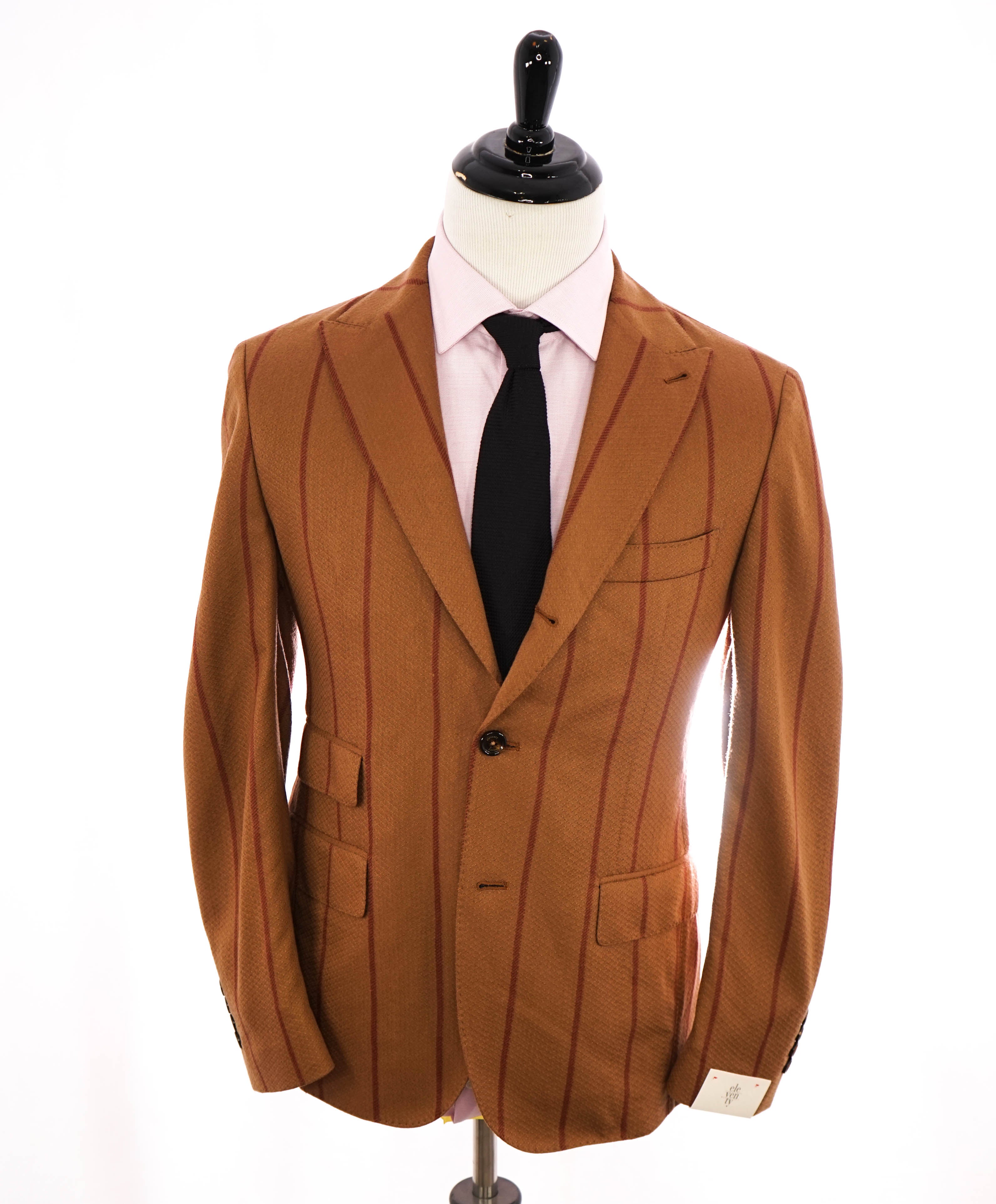 ELEVENTY - Camel / Red Chalk Stripe Semi-Lined Soft Blazer - 40 (50 EU)
