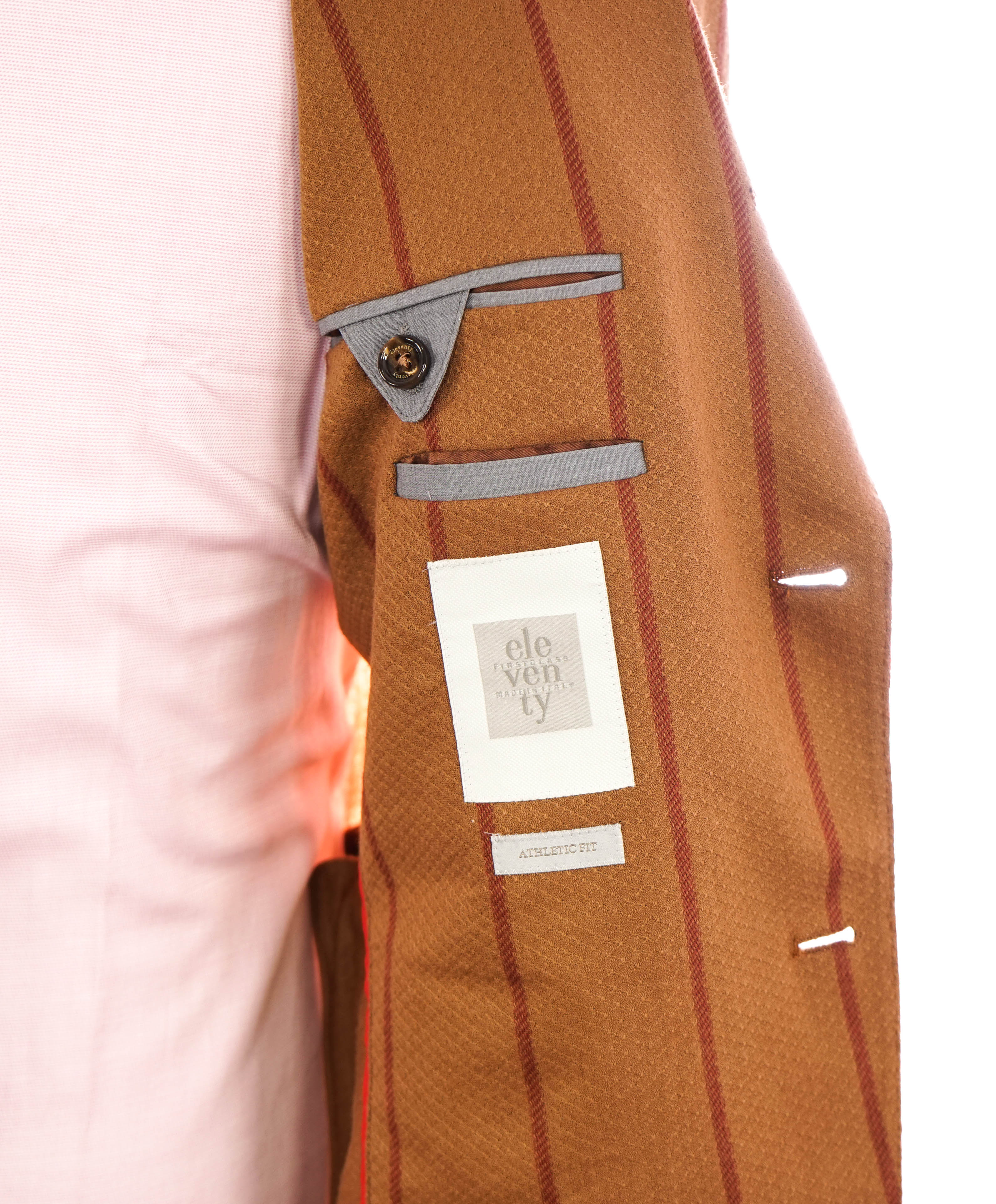 ELEVENTY - Camel / Red Chalk Stripe Semi-Lined Soft Blazer - 40 (50 EU)