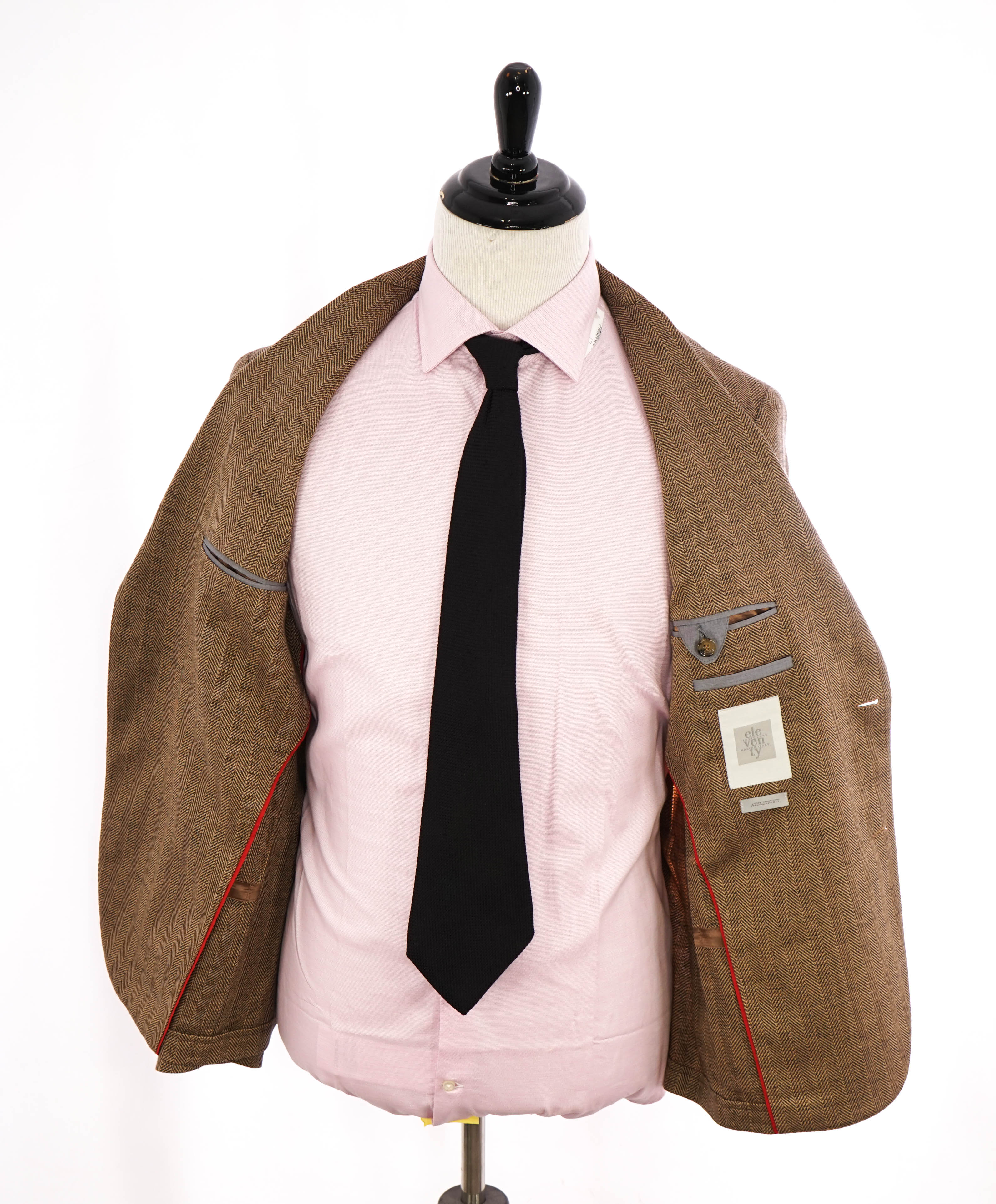 ELEVENTY - Cotton Blend Brown Herringbone Semi-Lined Jacket Blazer - 40 (50 EU)