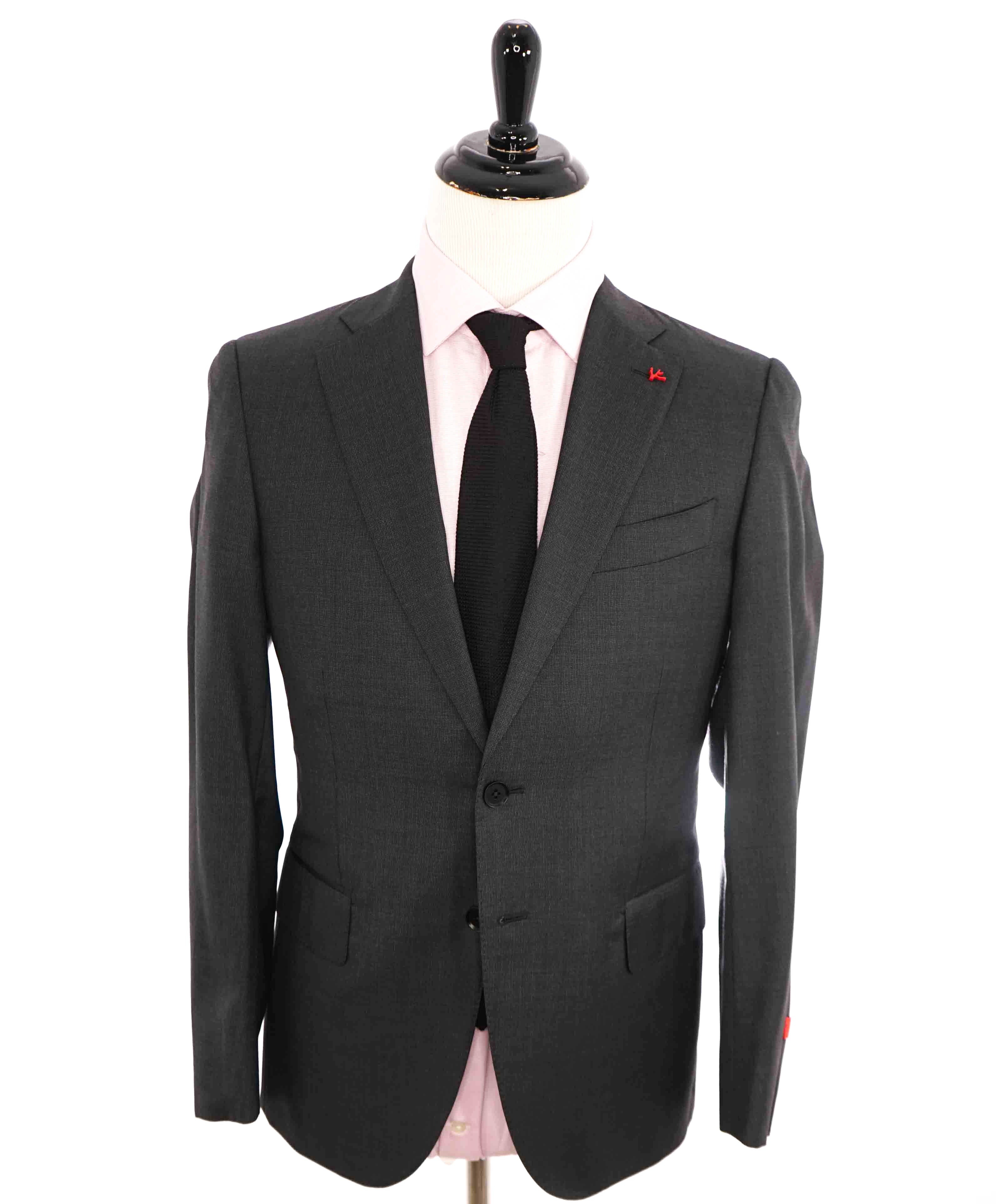 $3,750 ISAIA - Gray Herringbone "130's" *CLOSET STAPLE* Coral Pin Suit - 38S