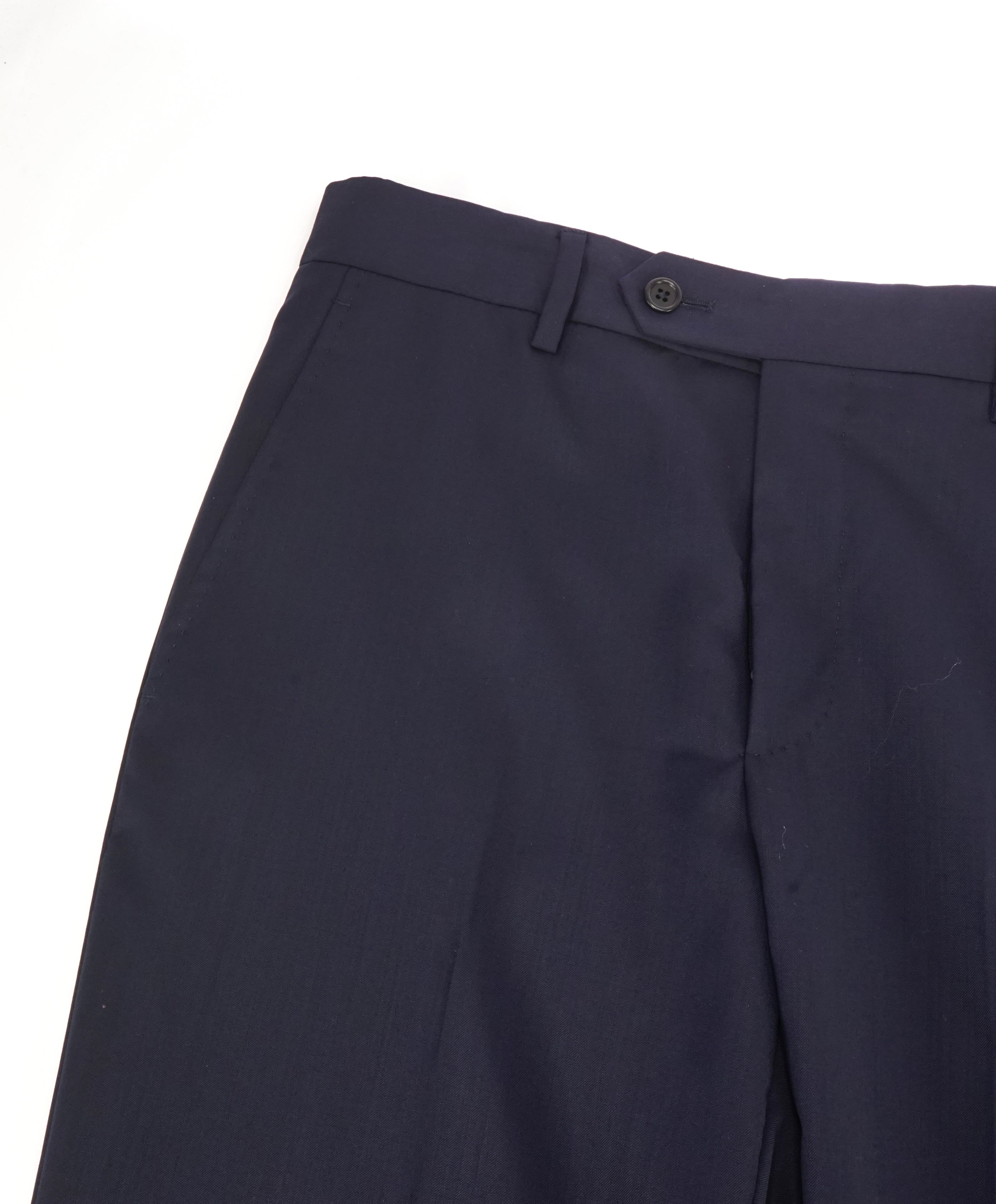 SAKS FIFTH AVE - Navy Wool & Silk MADE IN ITALY Blue Flat Front Dress Pants - 30W