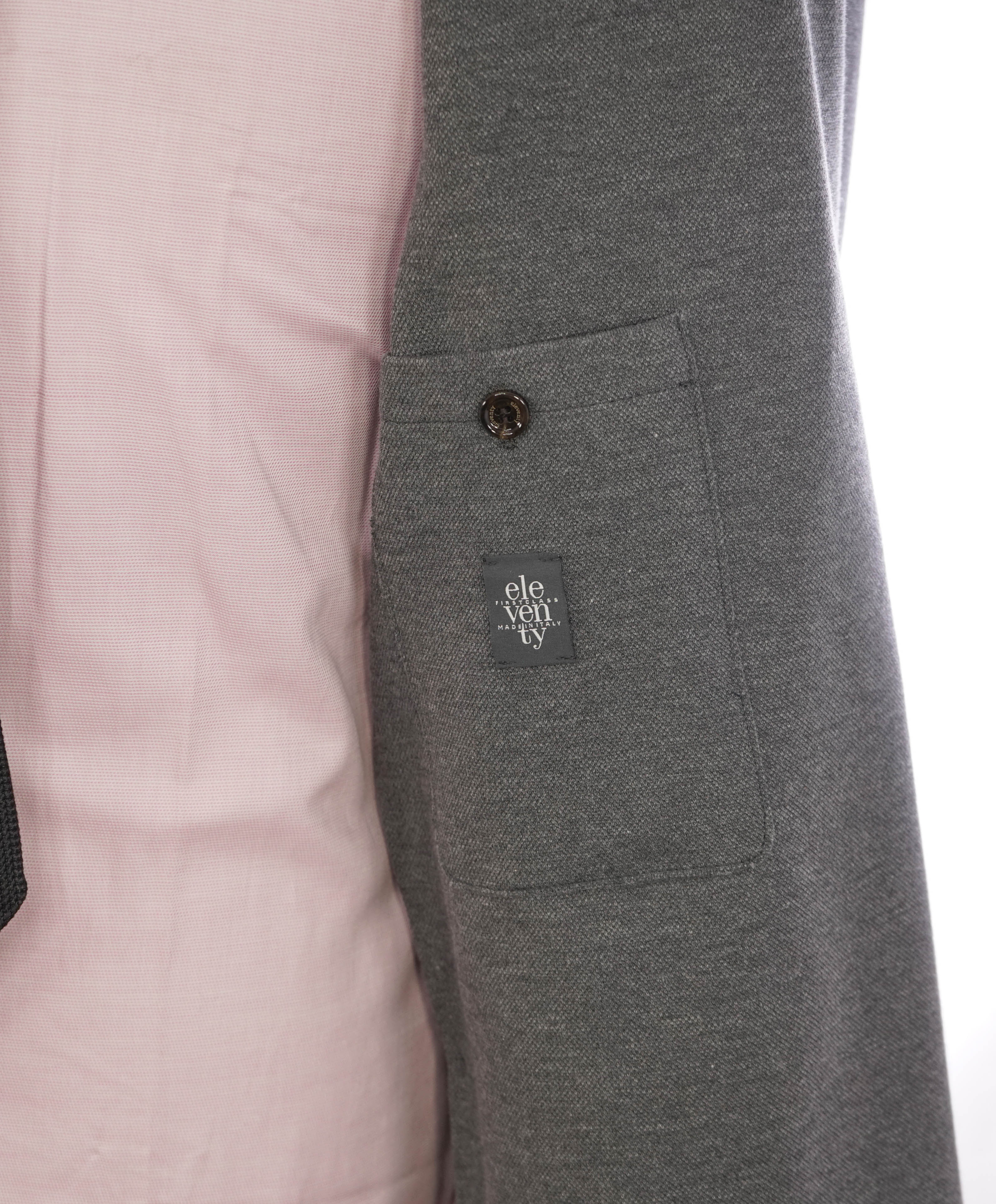 ELEVENTY - Cotton & Suede Gray Woven Unstructured Soft Jacket Blazer - 48 (58EU)