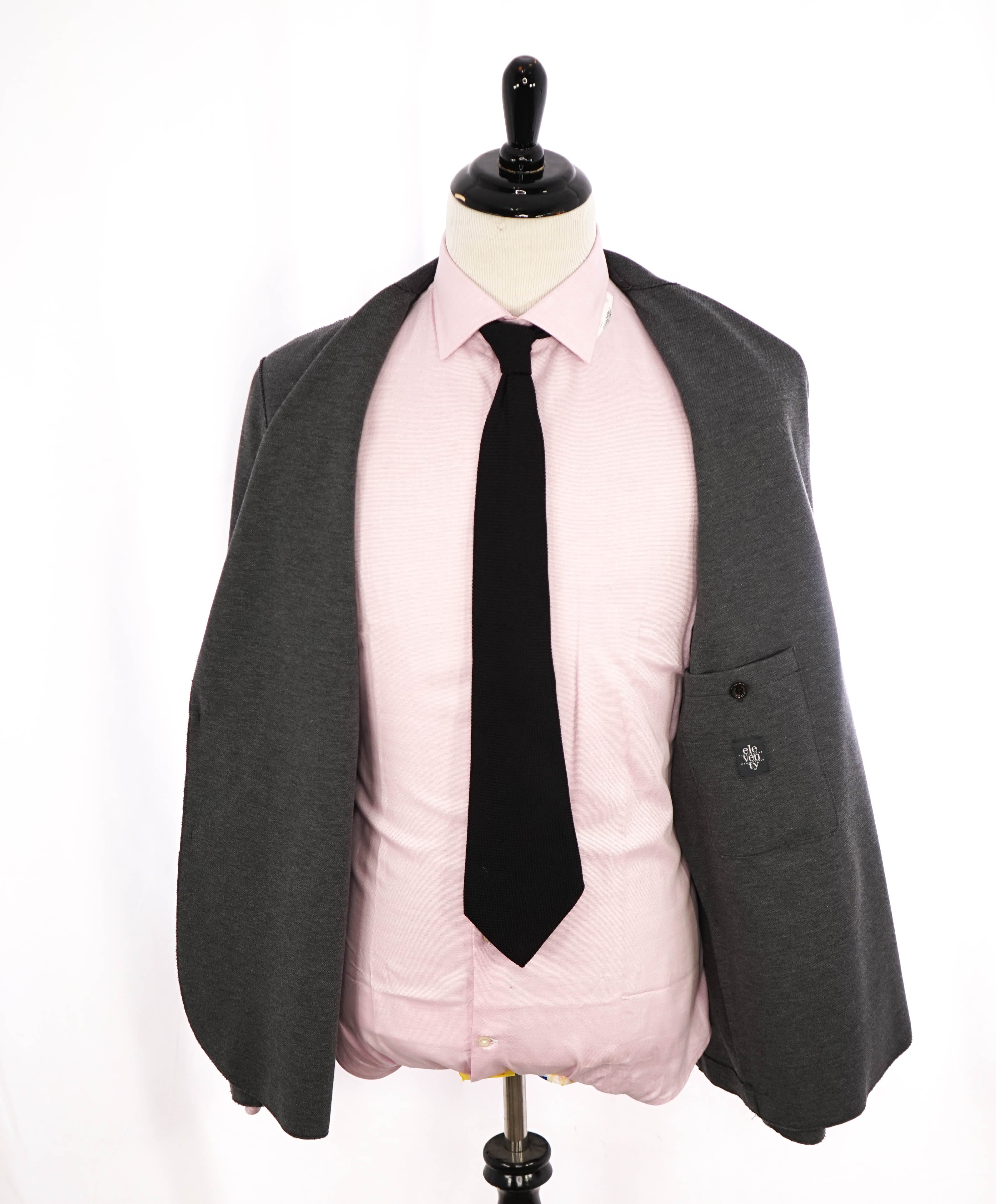 ELEVENTY - Cotton & Suede Gray Woven Unstructured Soft Jacket Blazer - 48 (58EU)