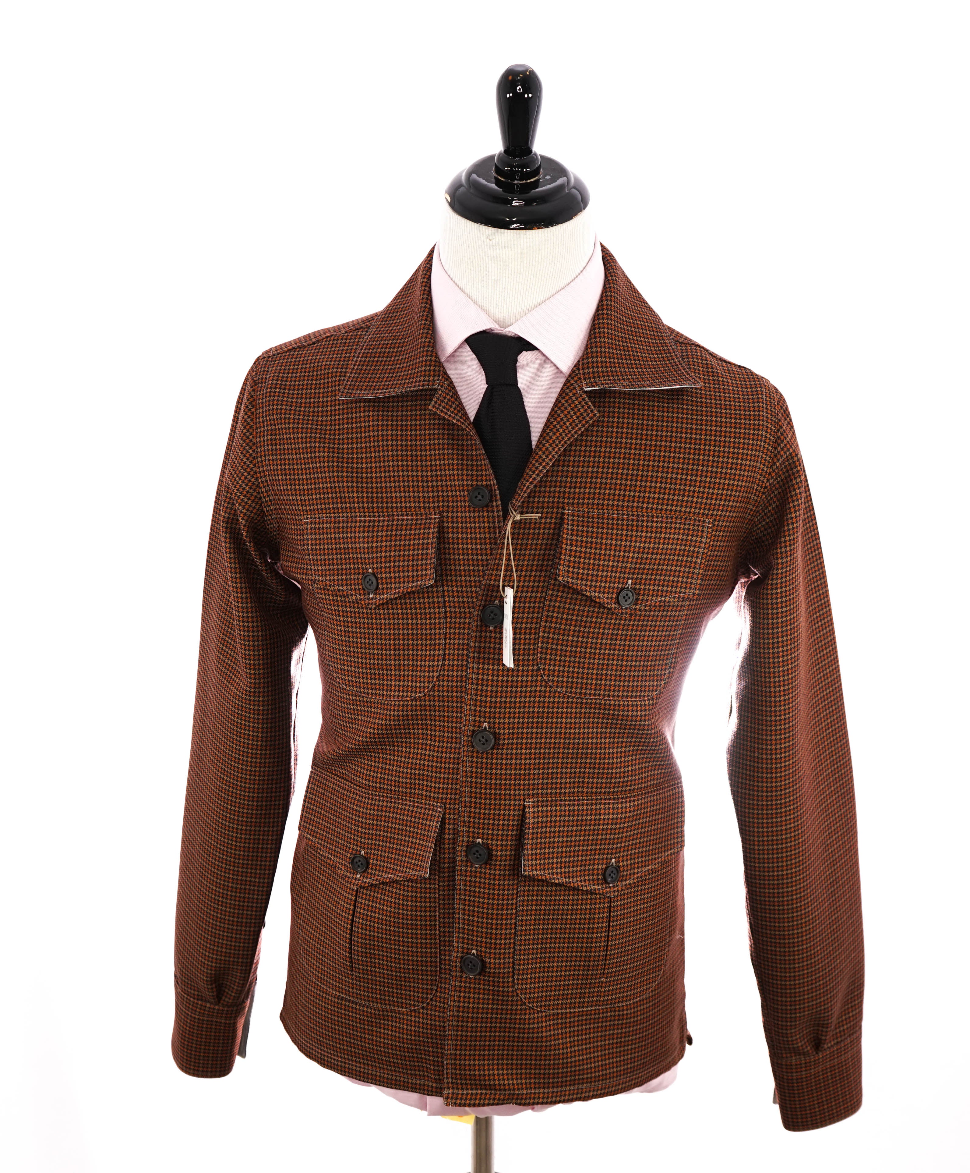 ELEVENTY PLATINUM - Red / Orange Houndstooth Wool Blend Shirt Jacket Coat - M