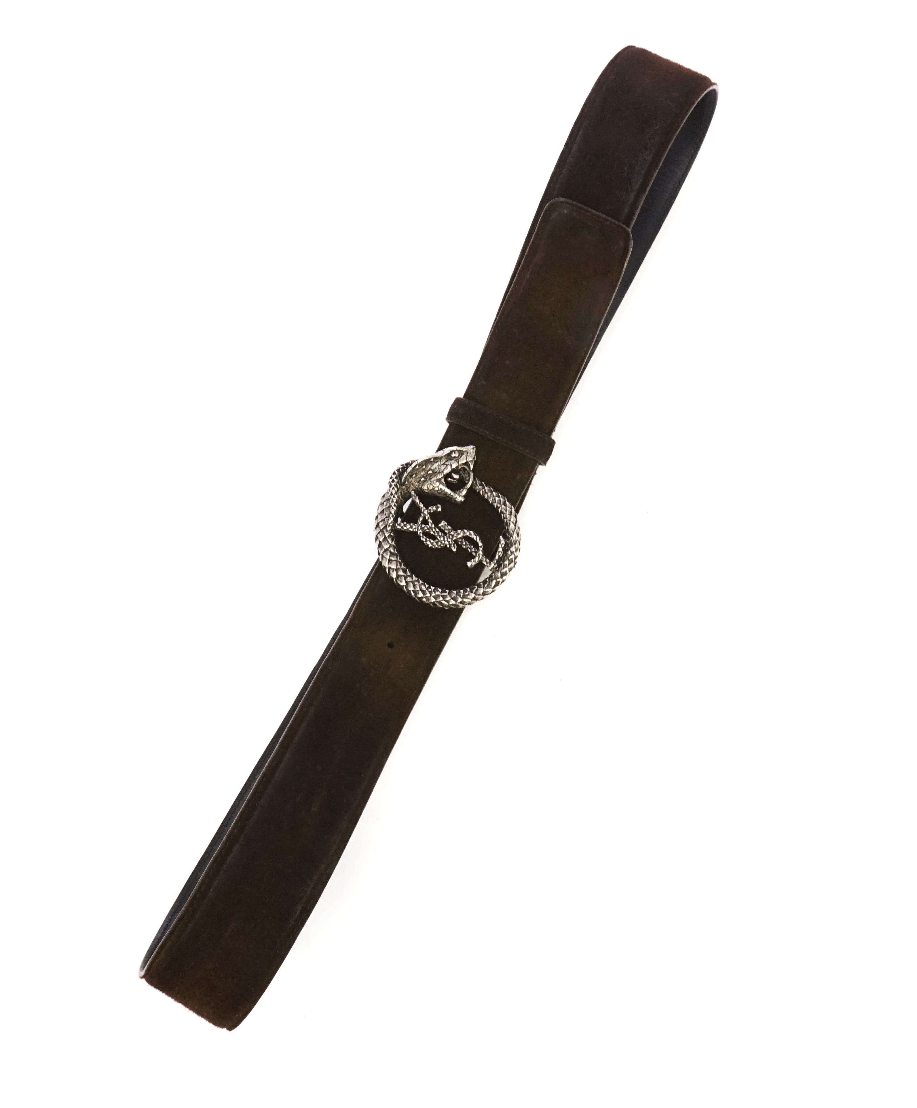 YVES SAINT LAURENT - YSL Brown Distressed Suede SERPENT BUCKLE Belt -38W (95)