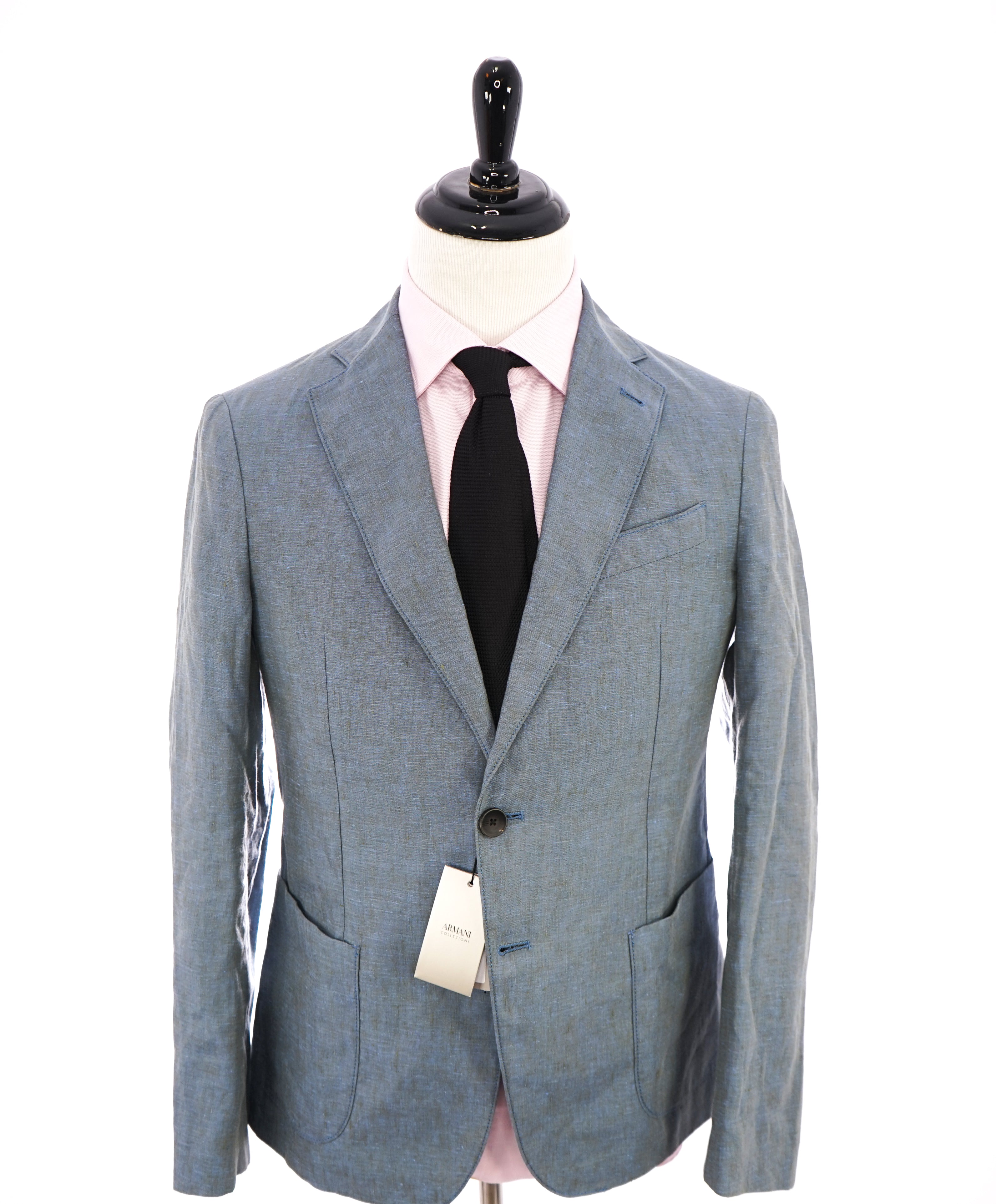 ARMANI COLLEZIONI - Medium Blue Melange Semi-Lined Linen Blazer - 38R