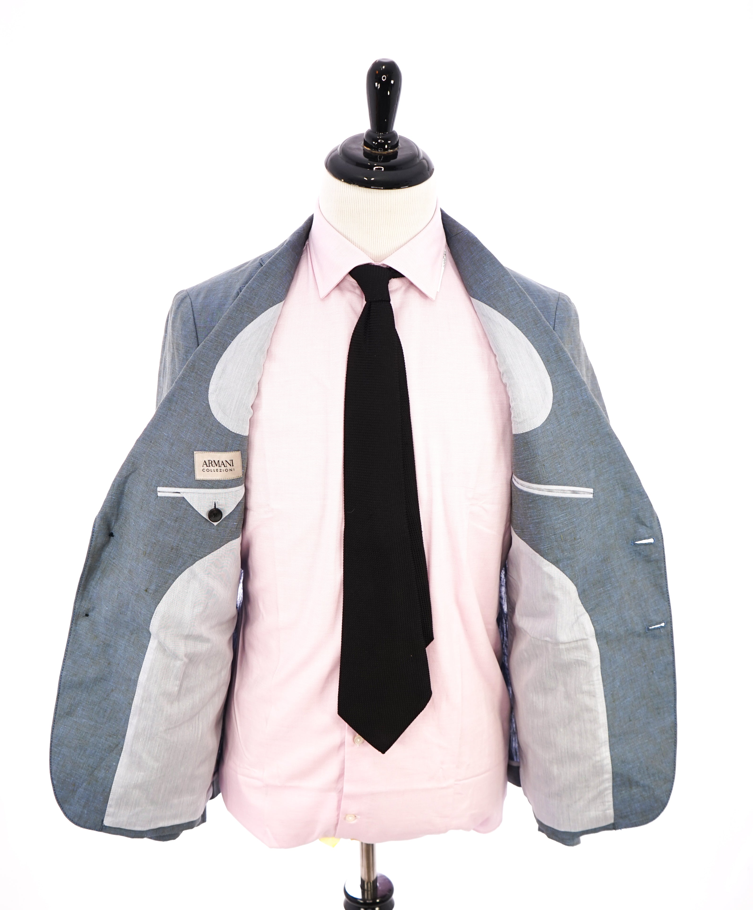 ARMANI COLLEZIONI - Medium Blue Melange Semi-Lined Linen Blazer - 38R