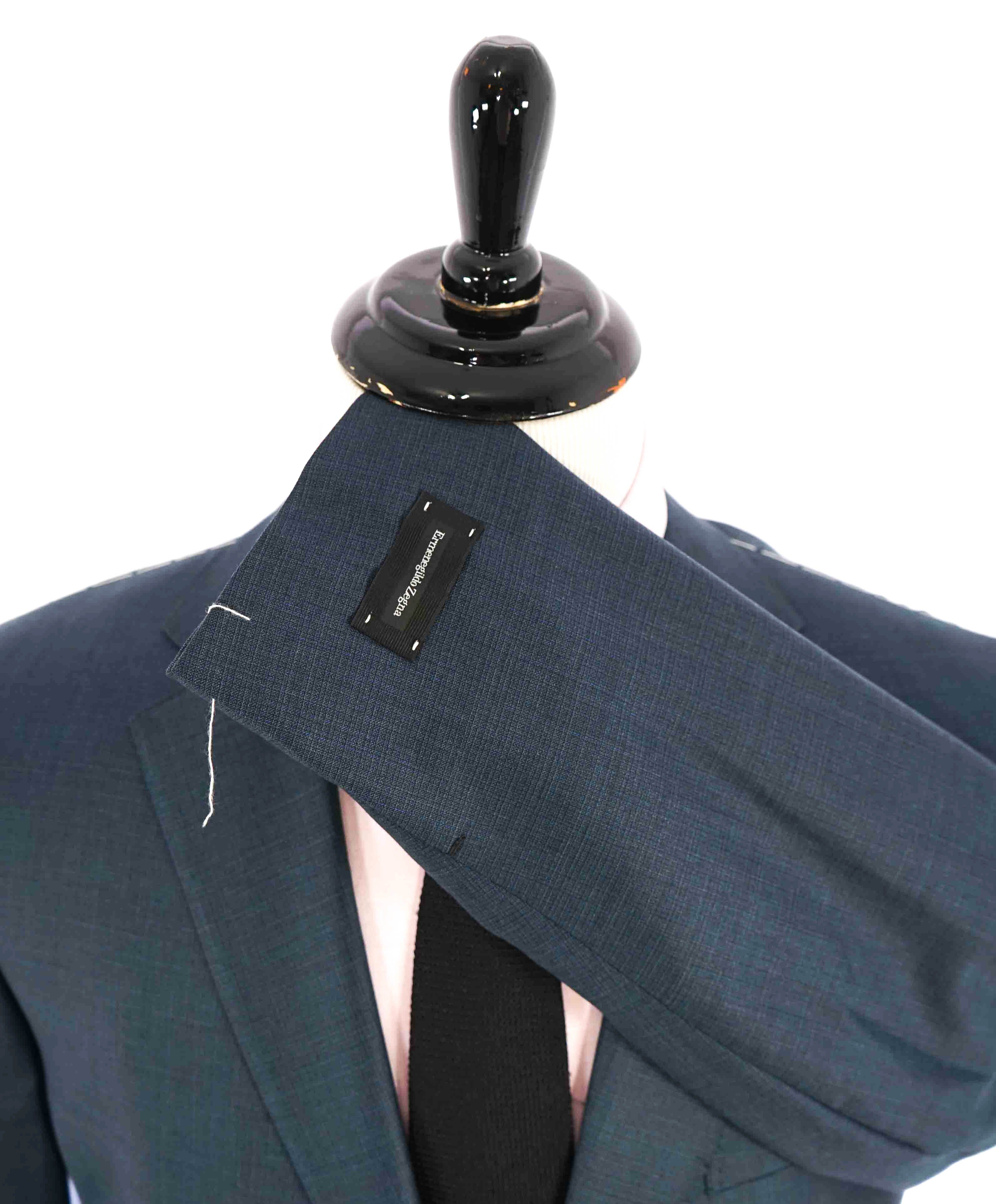 $3,995 ERMENEGILDO ZEGNA -"TROFEO" Teal Blue Abstract Check Suit - 48R