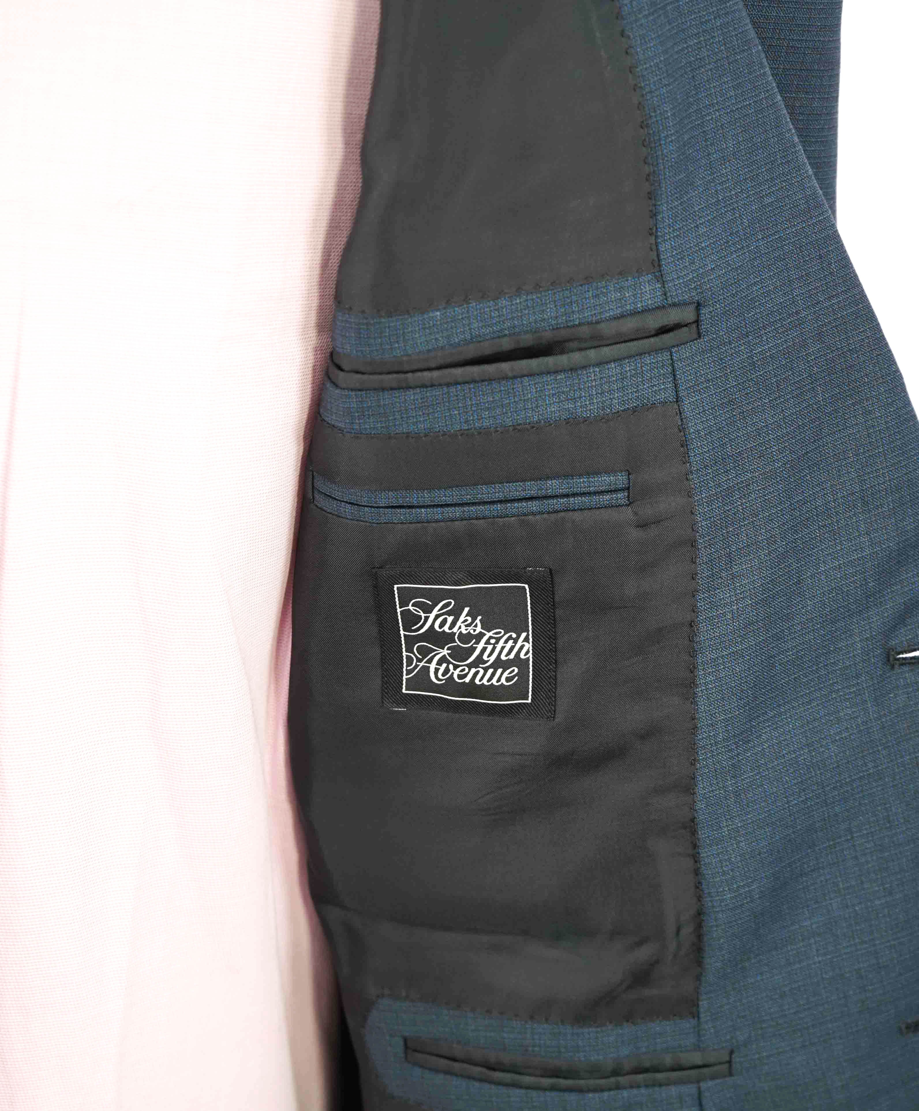 $3,995 ERMENEGILDO ZEGNA -"TROFEO" Teal Blue Abstract Check Suit - 48R