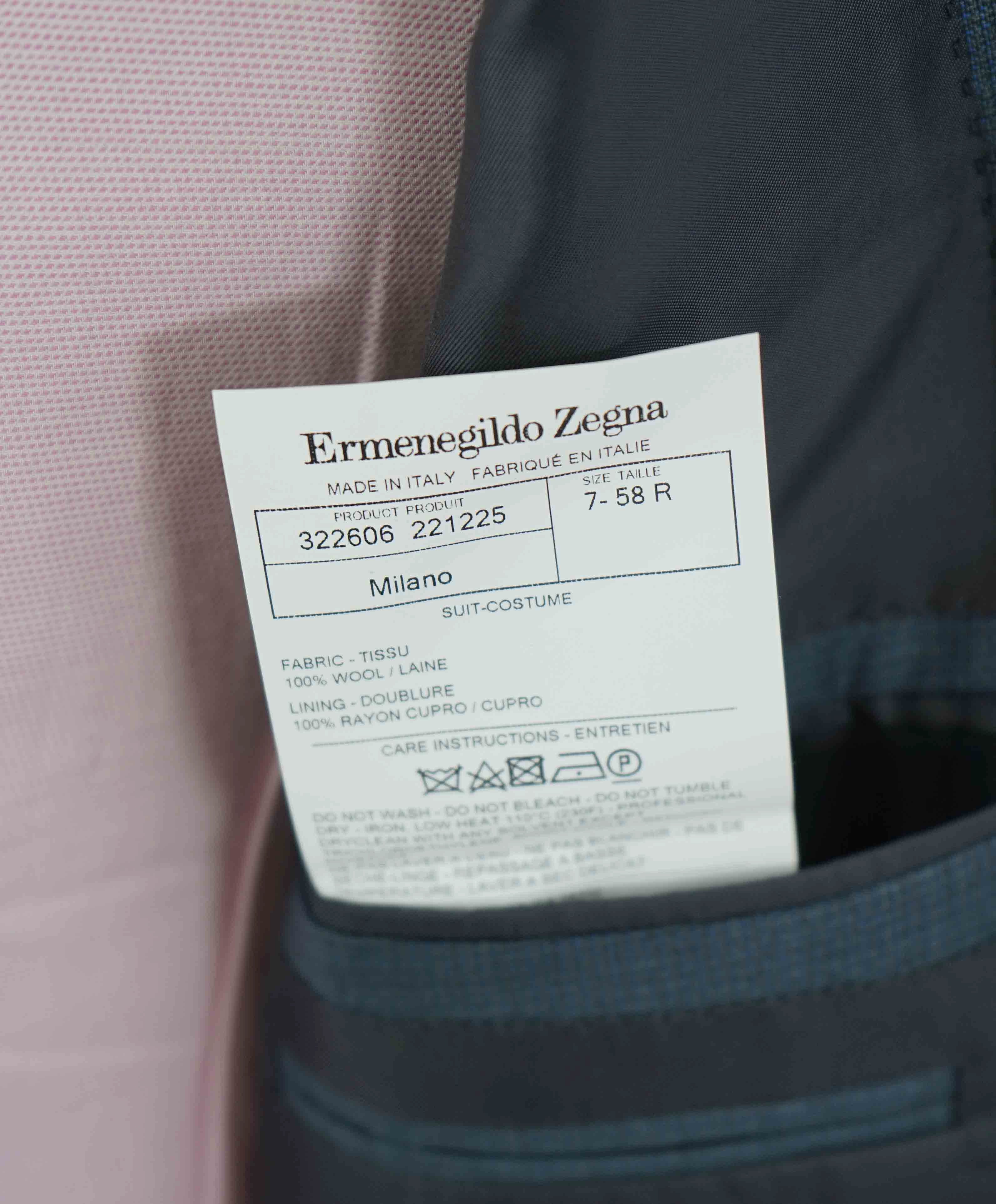 $3,995 ERMENEGILDO ZEGNA -"TROFEO" Teal Blue Abstract Check Suit - 48R