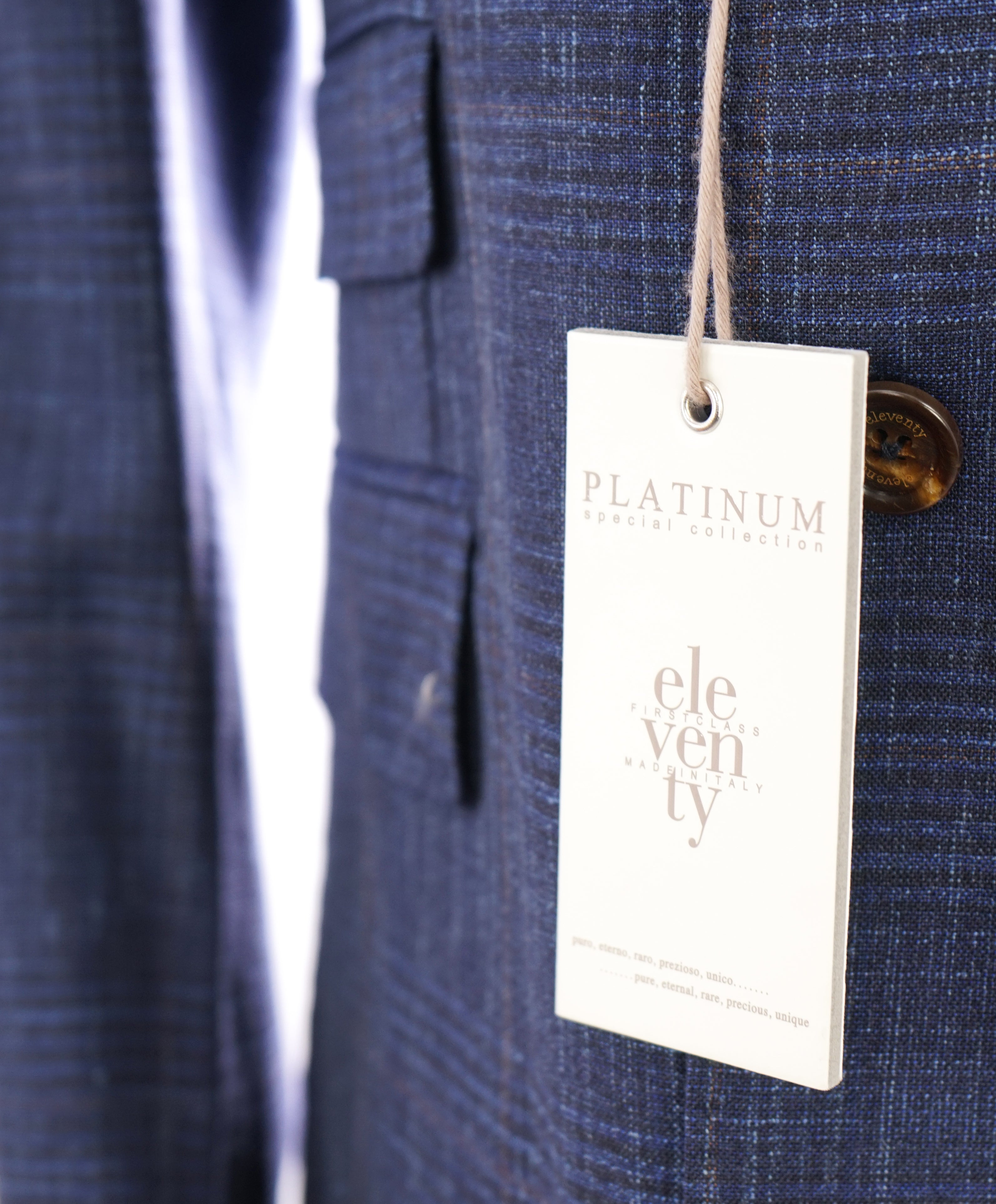 ELEVENTY - "PLATINUM" Hand Made Double Breasted Blue SILK/LINEN Suit - 44R