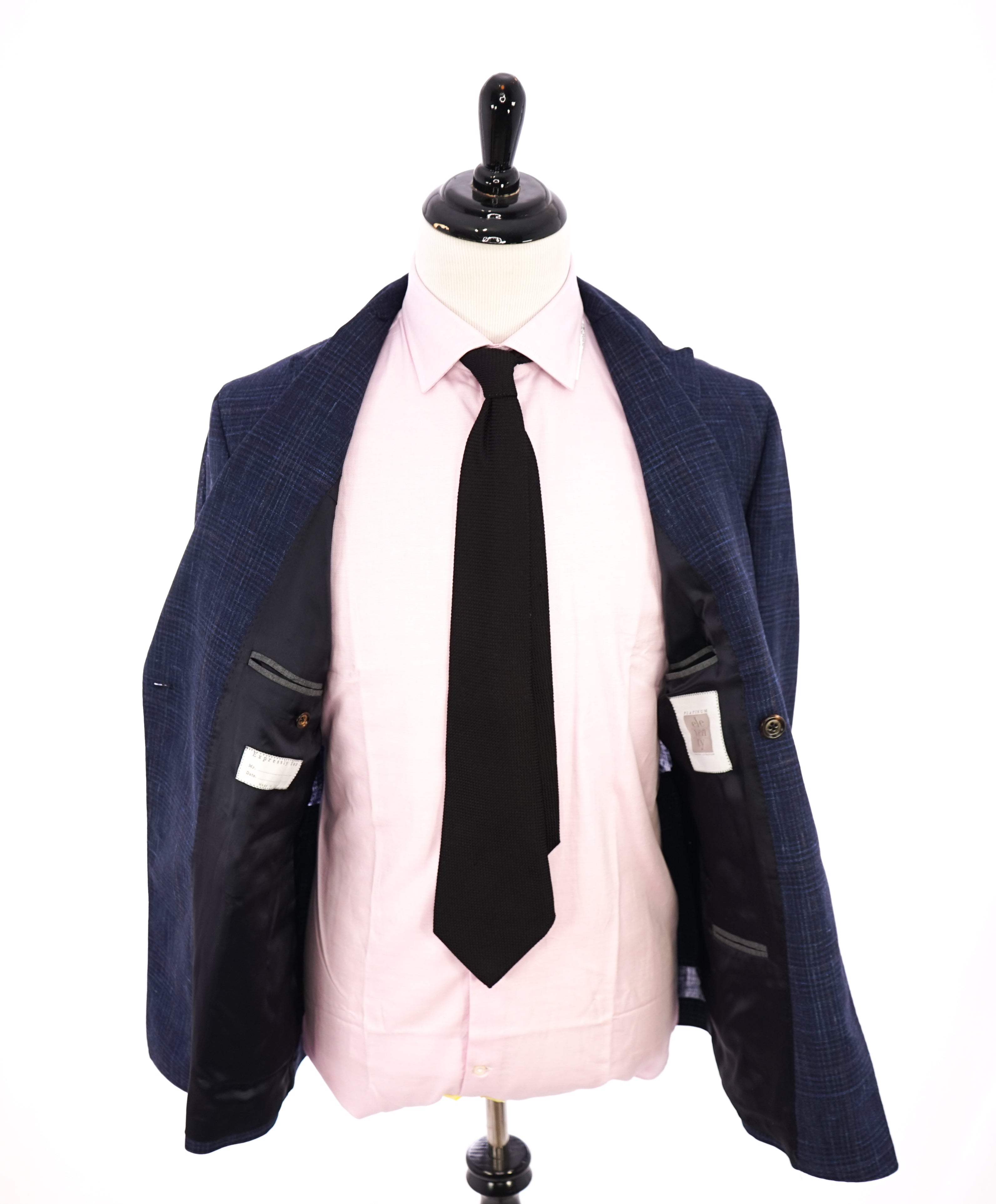 ELEVENTY - "PLATINUM" Hand Made Double Breasted Blue SILK/LINEN Suit - 44R