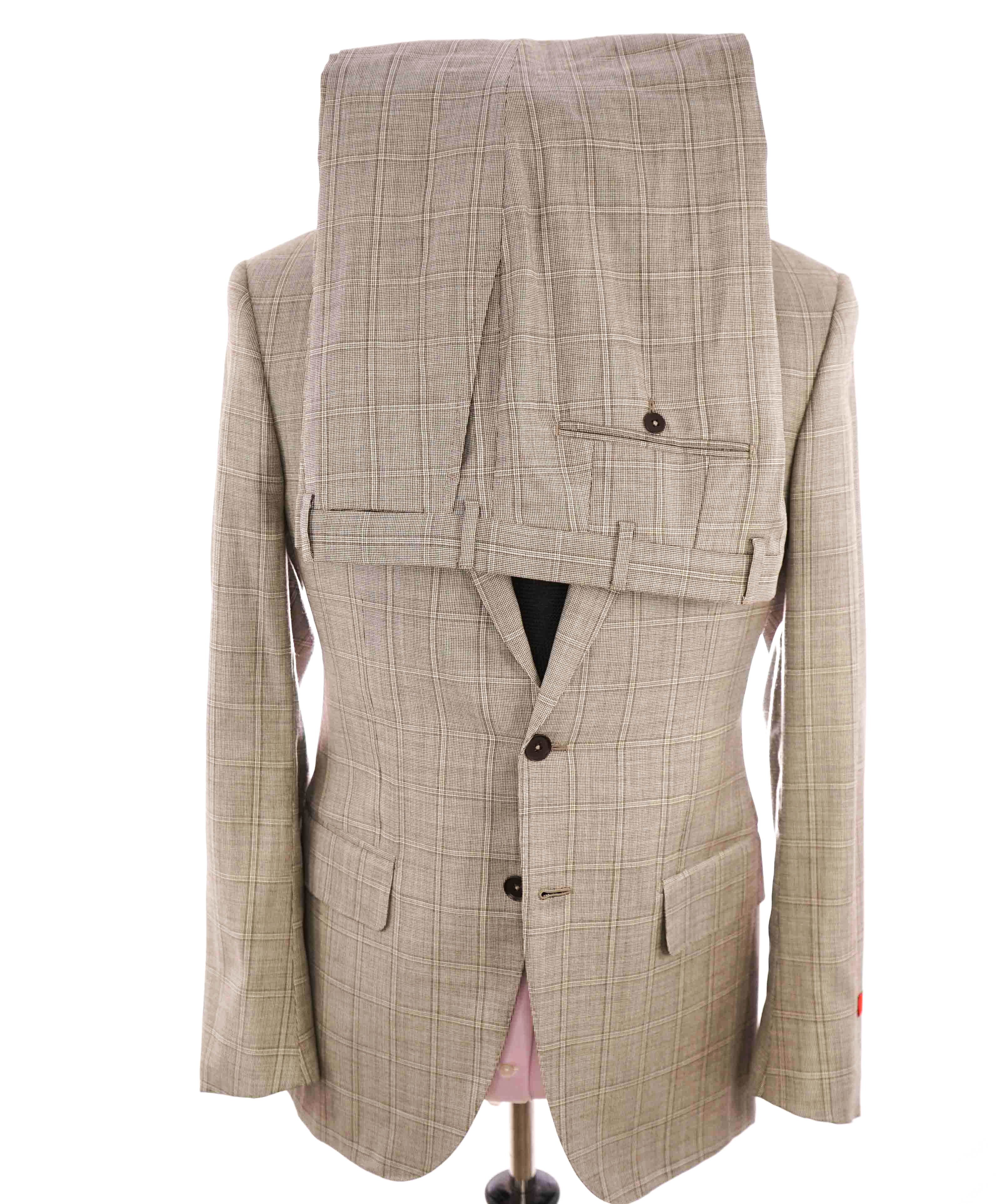 $3,750 ISAIA - Neutral Windowpane *NATURAL BLACK SHEEP* Coral Pin Suit - 40R