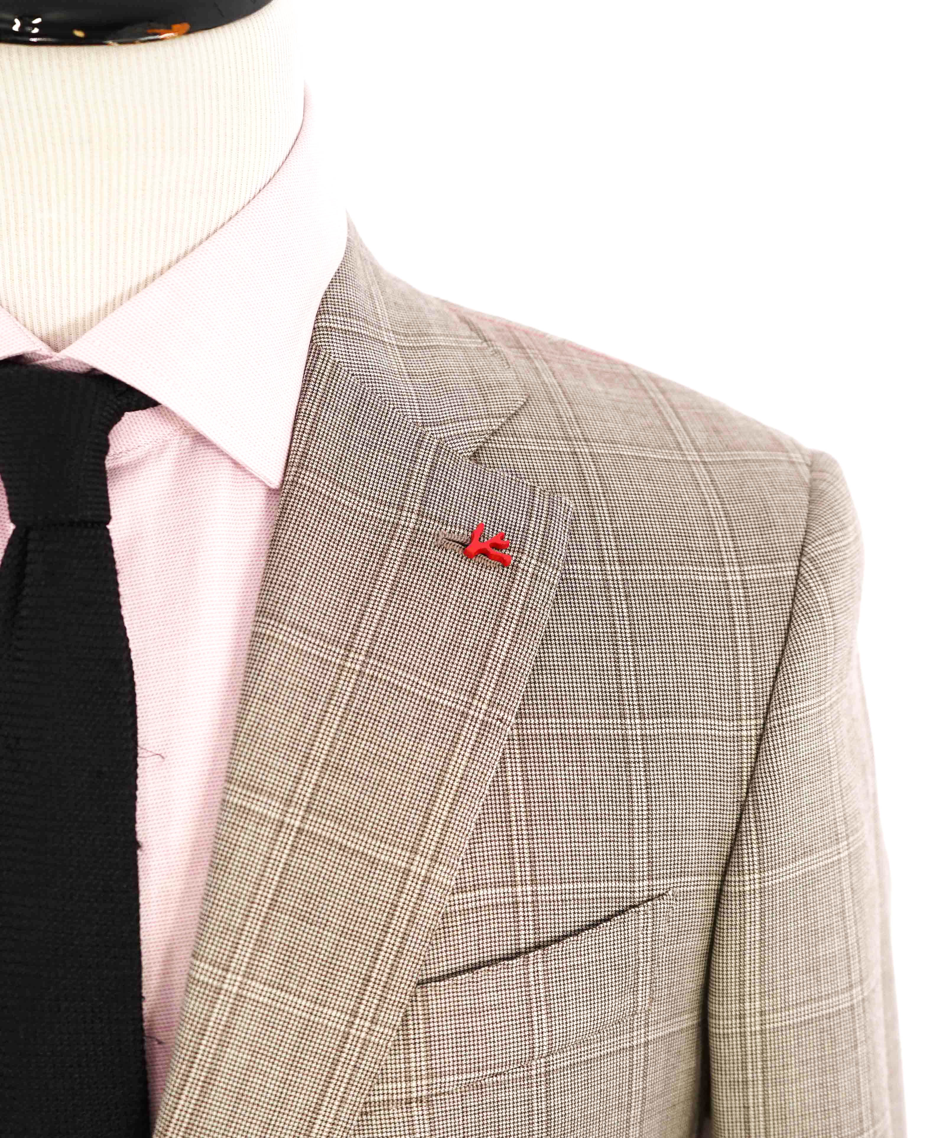 $3,750 ISAIA - Neutral Windowpane *NATURAL BLACK SHEEP* Coral Pin Suit - 40R