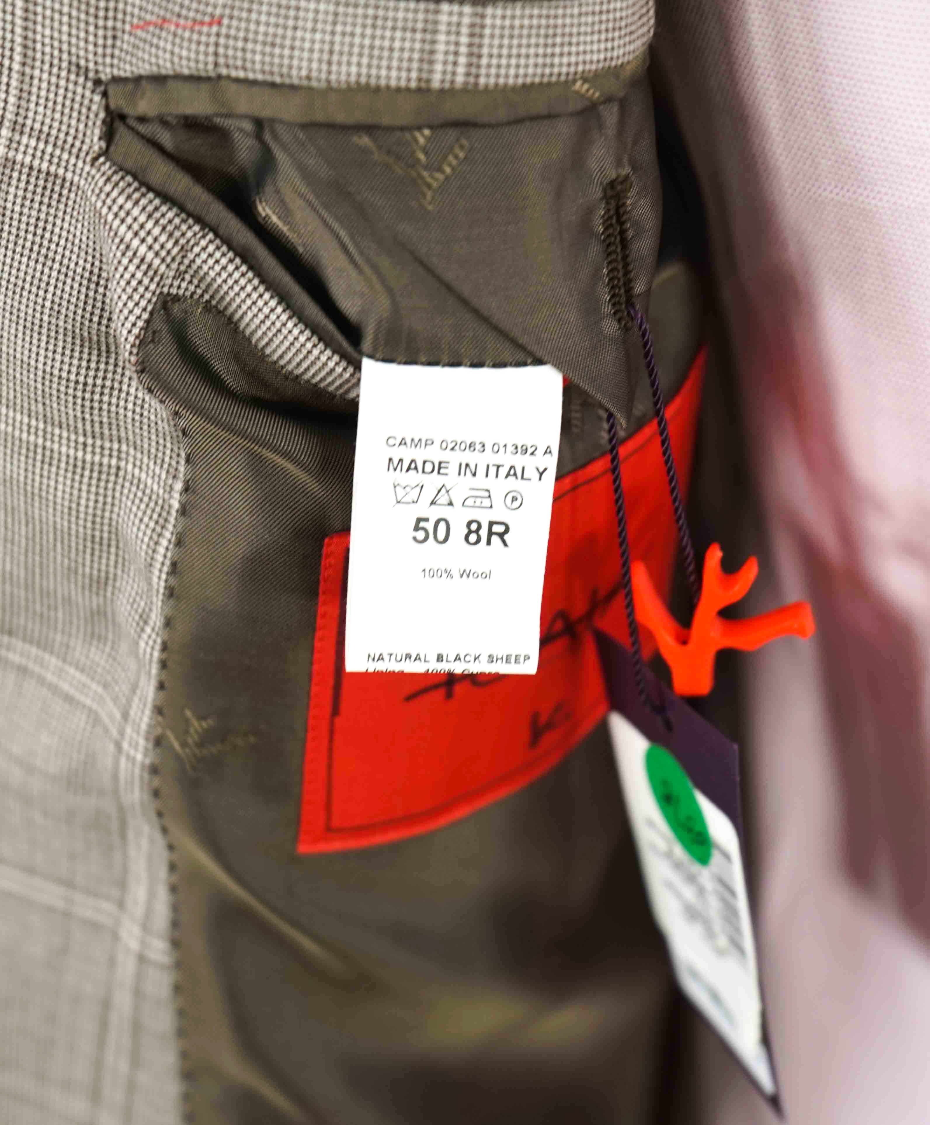 $3,750 ISAIA - Neutral Windowpane *NATURAL BLACK SHEEP* Coral Pin Suit - 40R